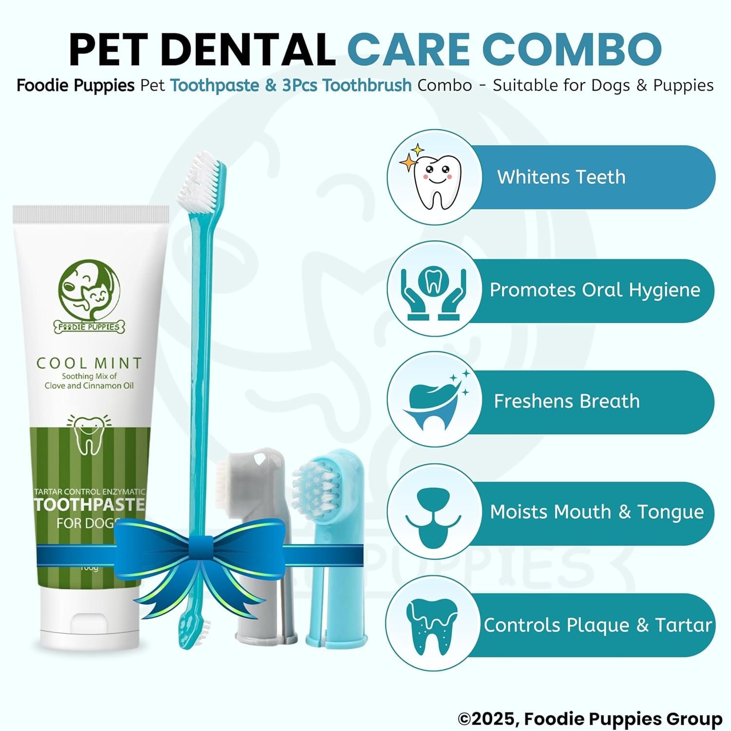 Foodie Puppies Pet Dental Oral Care Kit Combo - (Coolmint Toothpaste- 100g + 3Pcs Toothbrush) for Dogs | Soothes Inflame Gums, Remove Bad Breath, and Mix of Clove & Cinnamon Oil for Dogs and Puppies - Image 5