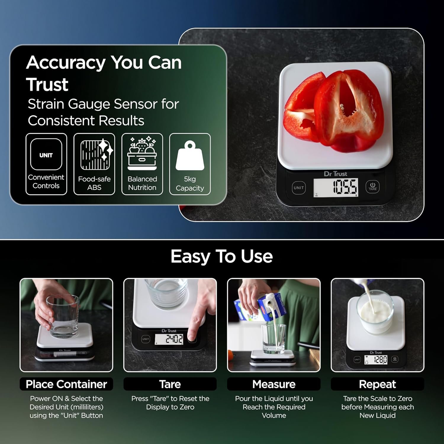 Dr Trust USA 528 Electronic Kitchen Weighing Scale For Portioning Ingredients & Cooking Diet Food At Home & Shop, Baking Weight Machine for Chefs (5 Kg) - Image 5