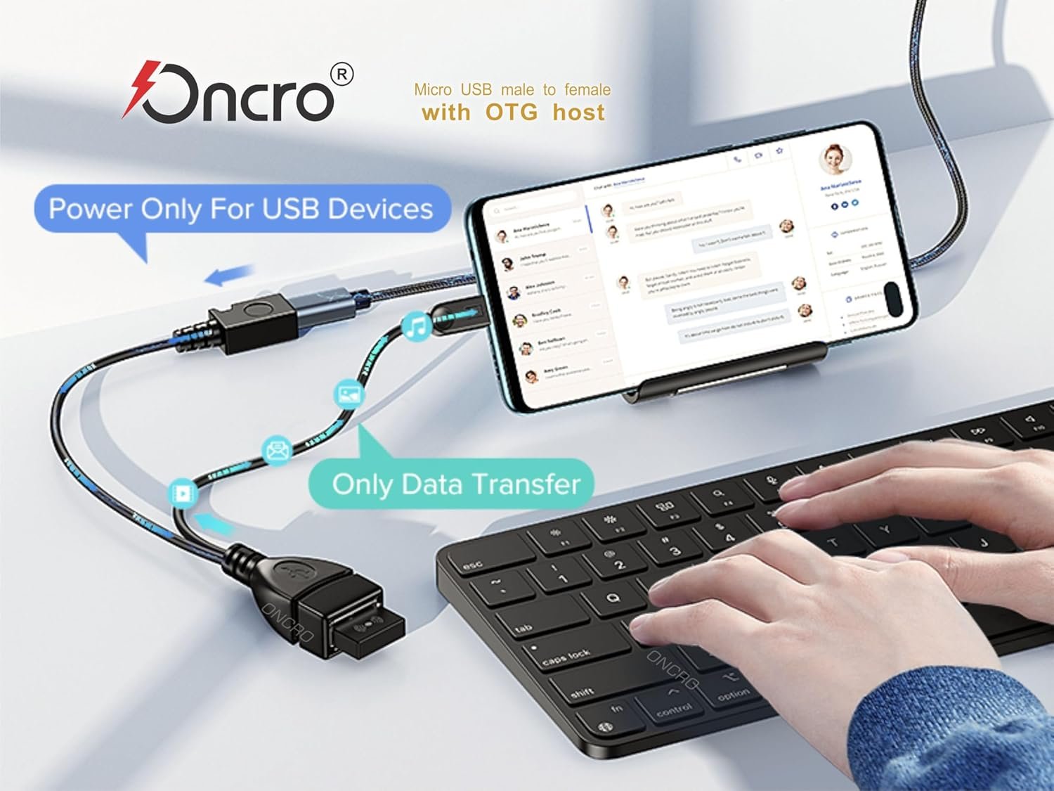 ONCRO® Fire TV Stick Amazon Upgraded USB 2 in 1 Micro Y Splitter Cable, USB 2.0 Male to Micro USB Female with Hosting to Power up OTG Device not for Charging Phone (OTG-V8 Micro) - Image 3