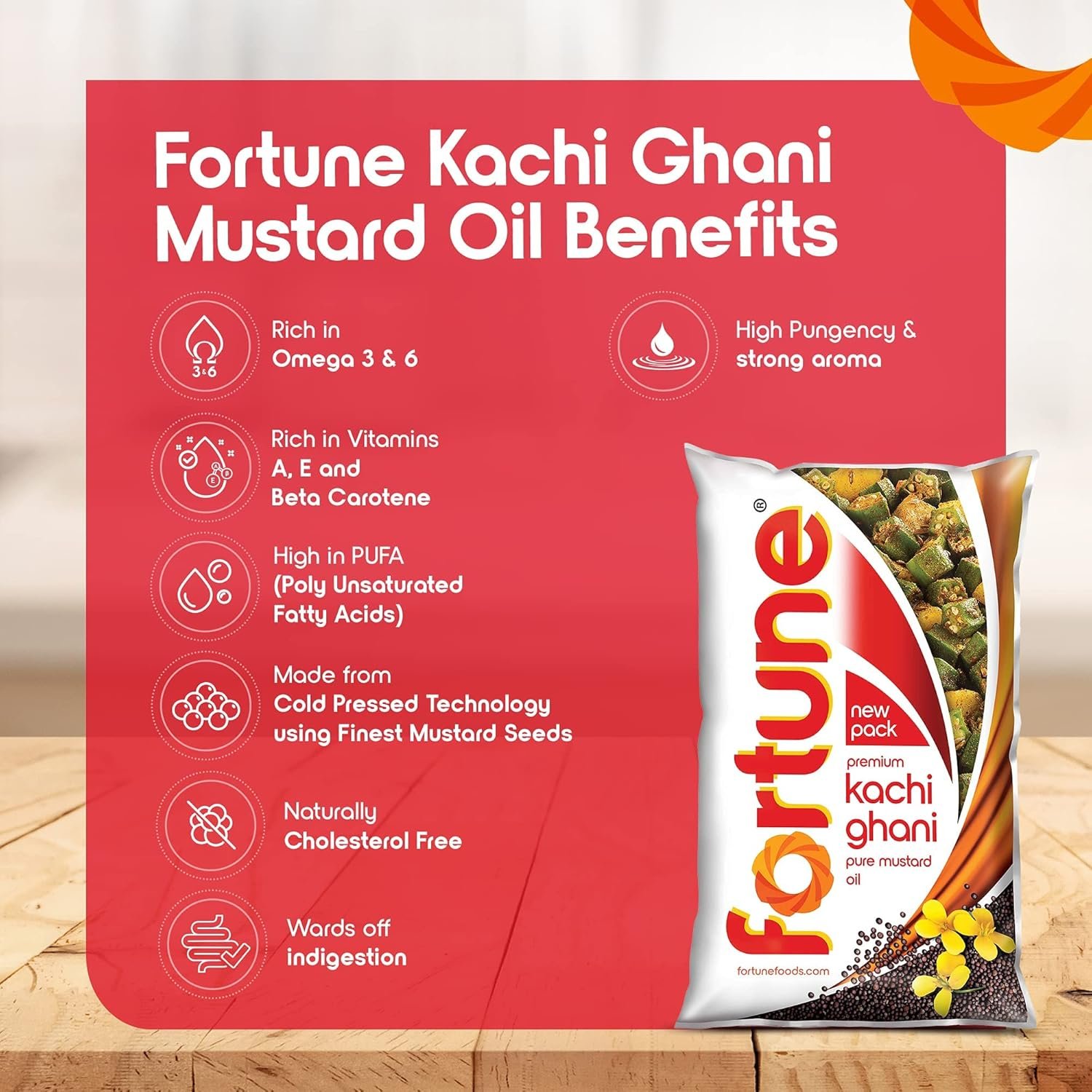 Fortune Premium Kachi Ghani Pure Mustard Oil, 1 ltr pouch - Image 4