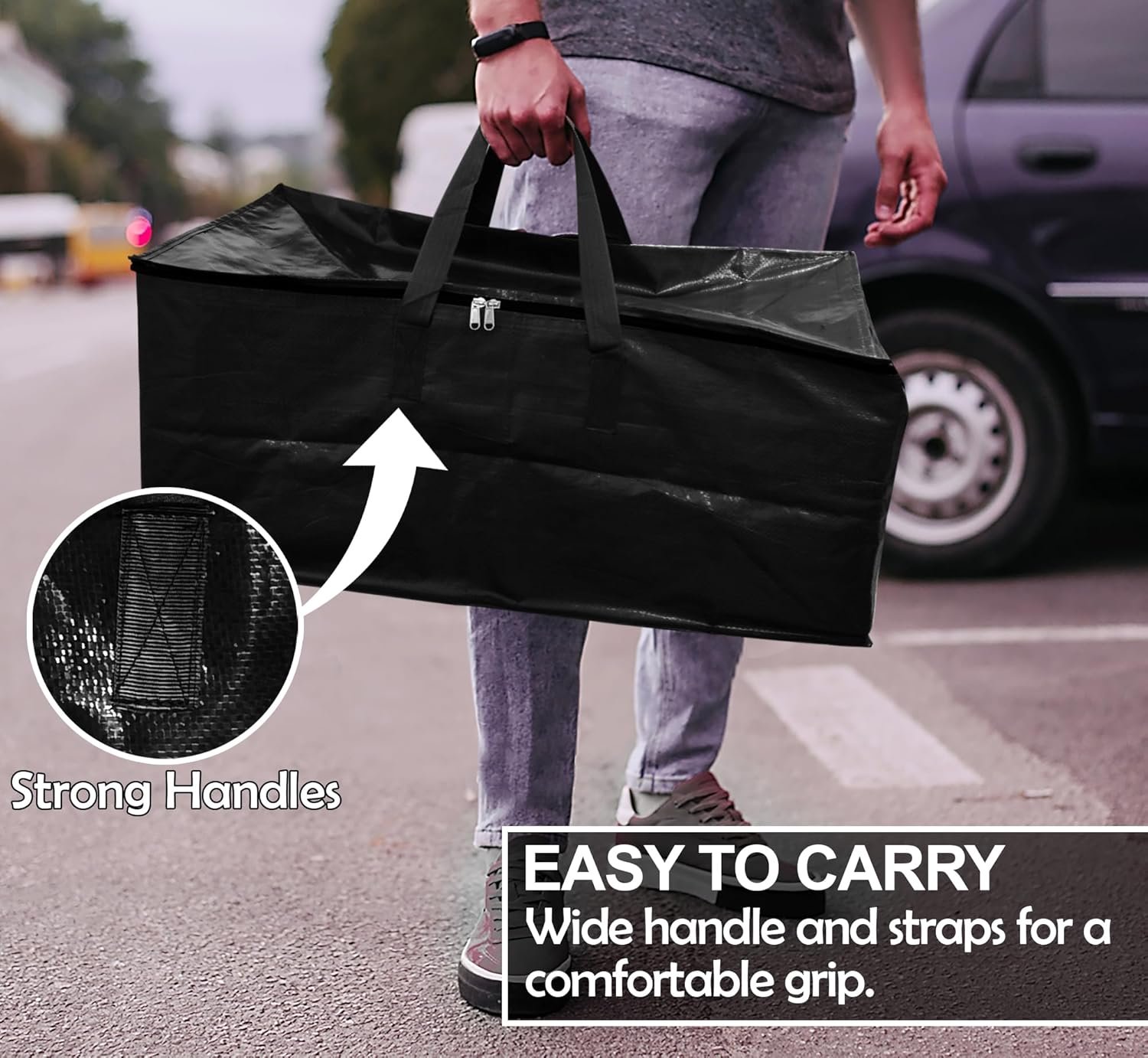 Shalimar Large Capacity Foldable Under Bed Storage Bags/Duffle Bags for Travel/Moving Bags/Wardrobe Organizer Bags | Comfortable Handles | Water Resistant | 24.5Lx12Wx14H Inches | Pack of 1 - Black - Image 7