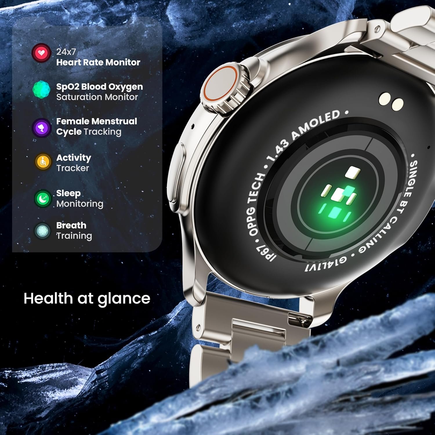 Boult GOBOULT Newly Launched Crown R Pro Smart Watch 1.43''HD AMOLED,Bluetooth Calling,Working Crown,Zinc Alloy Frame,600 Nits Brightness,AI Voice Assistant,SpO2 Monitoring,120,Sports Mode (Chrome) - Image 11