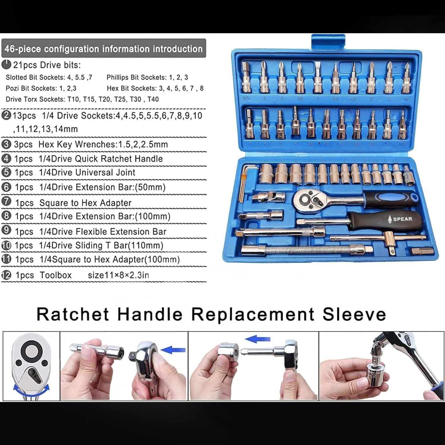 AEGON SPEAR SA46 Heavy Duty 1/4" Combinational 46 Pcs Chrome Vanadium Ratchet Socket Wrench Hand Tool Kit Set For Repairing Work, DIY, Auto Repairs Car & Bike - Image 5