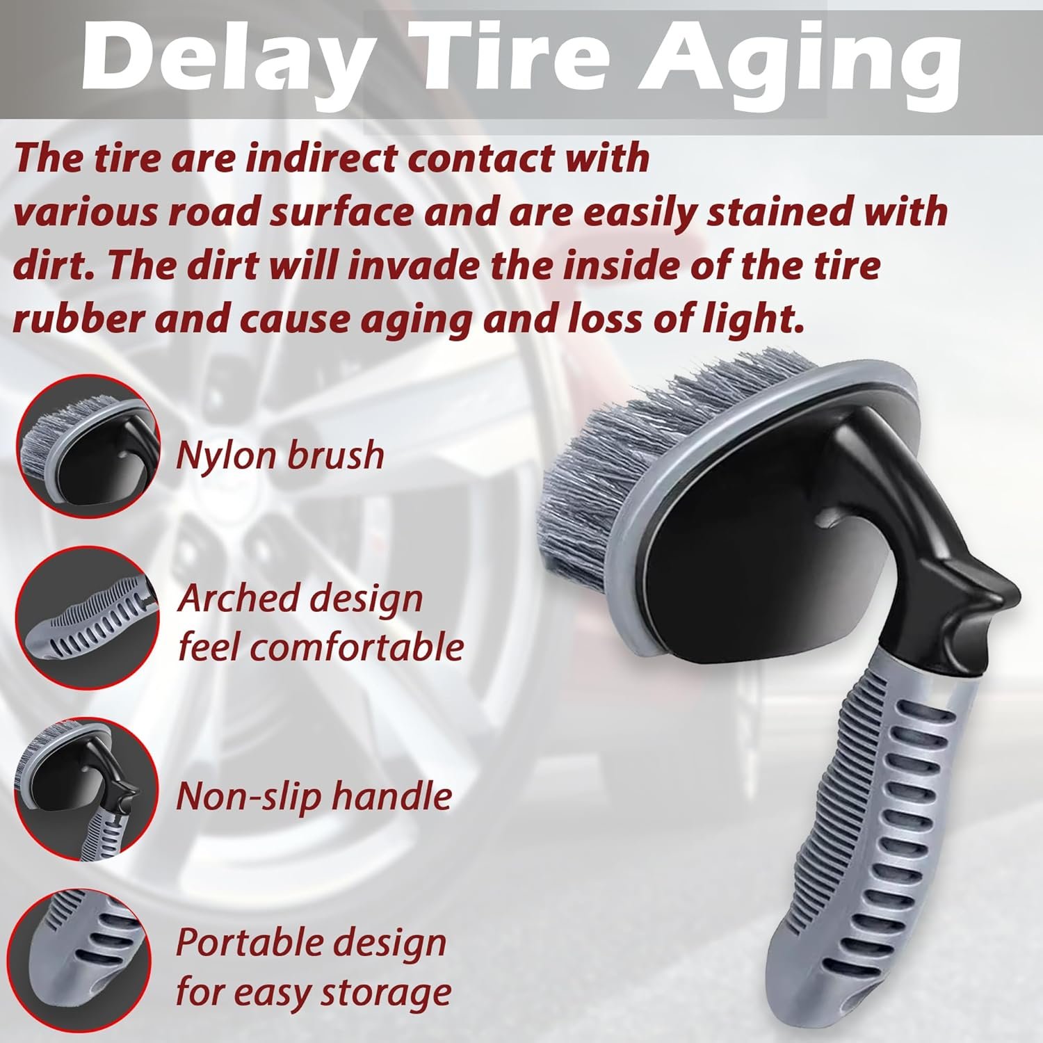 OTO2EYE Rim Tyre Cleaner Brush Car Cleaning Brush for Rim Cleaning Liquid Nylon Bristles Microfiber Duster Tire Rubber Car Accessories – Used with Tyre Puncture Kit and Microfiber Cloth (Pack of 2) - Image 5