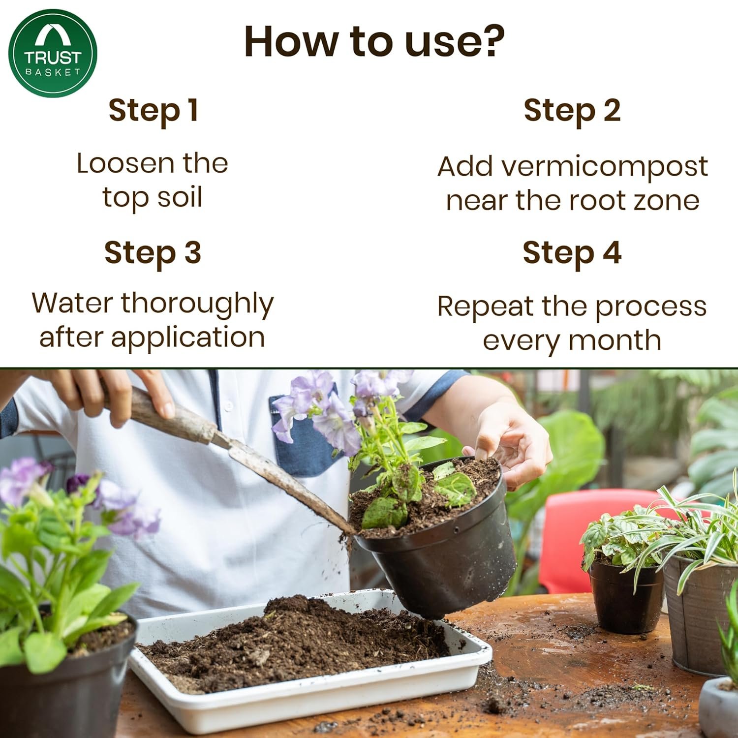 TrustBasket Vermicompost 5kg 100% Natural Organic Fertilizer for Plants | Nutrient-Rich Compost for Home Garden | Improves Plant Health, Water Retention & Soil Quality | Ideal for All Gardening Needs - Image 4