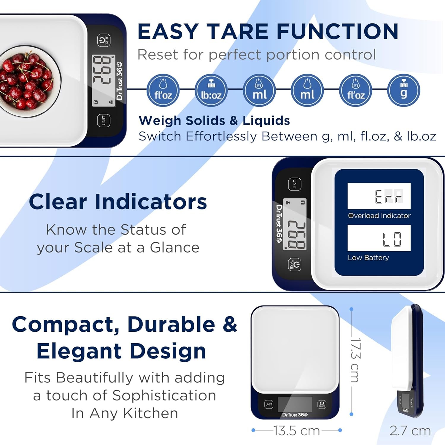 Dr Trust USA Smart Nutrition Electronic Kitchen Digital Scale Weighing Machine For Health, Fitness, Diet, Nutrition, Cooking and Home Baking with Bluetooth, Bright LCD, Touch Button, Tare Function(5 Kg)- 530 - Image 4