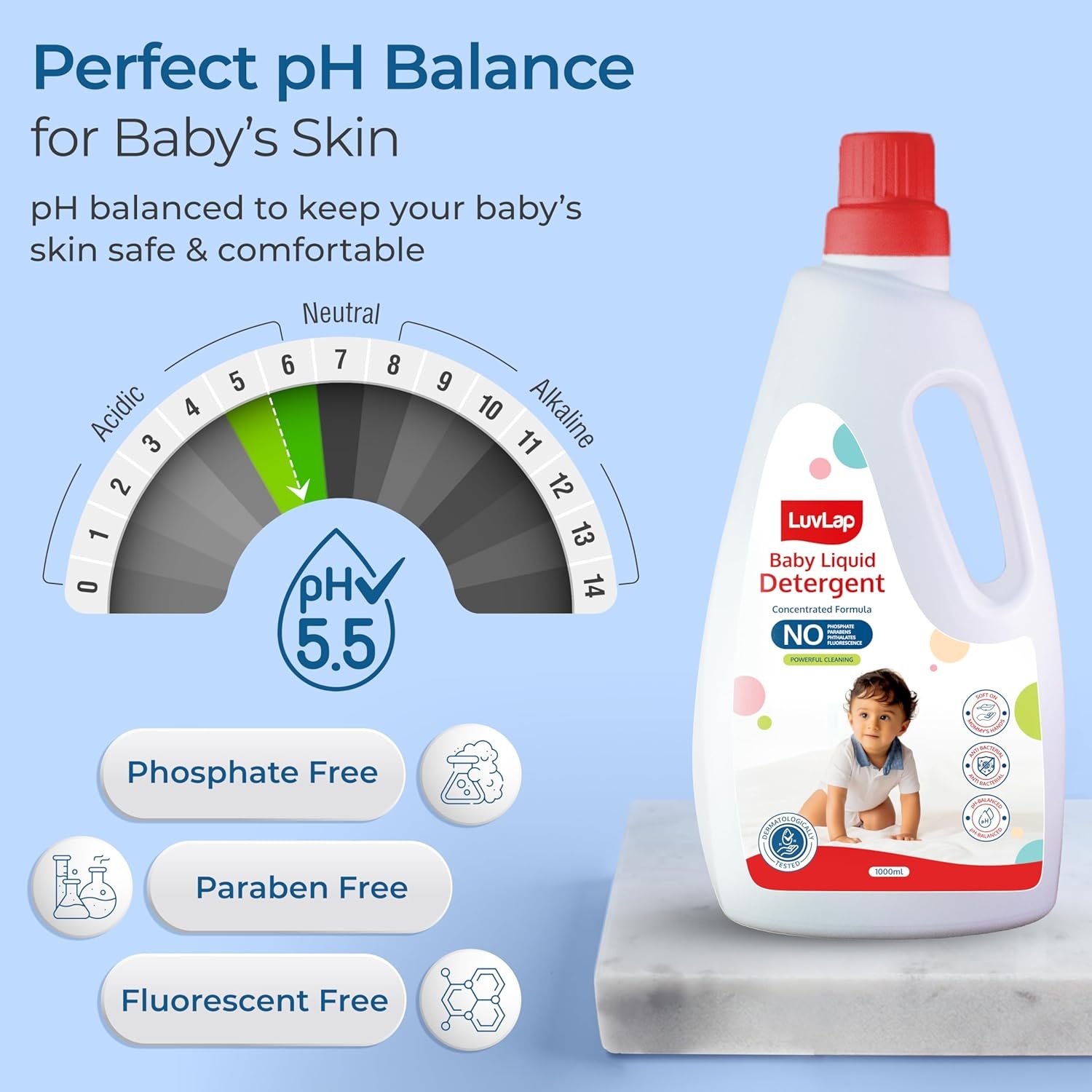 LuvLap Baby Laundry Detergent 1000ml, pH Balanced, No harsh chemicals, Safe for mommy's hands & baby's skin, Anti-Bacterial, Softens clothes & Removes Stains & Odour, Dermatologically tested - Image 5