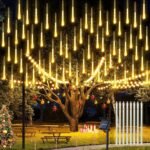 Homehop Solar Light Outdoor Garden Waterproof 144 LED Decorative Meteor Shower String Lamp for Home, Balcony and Tree Automatic On/Off(30cm, 8 Stick Warm Color)
