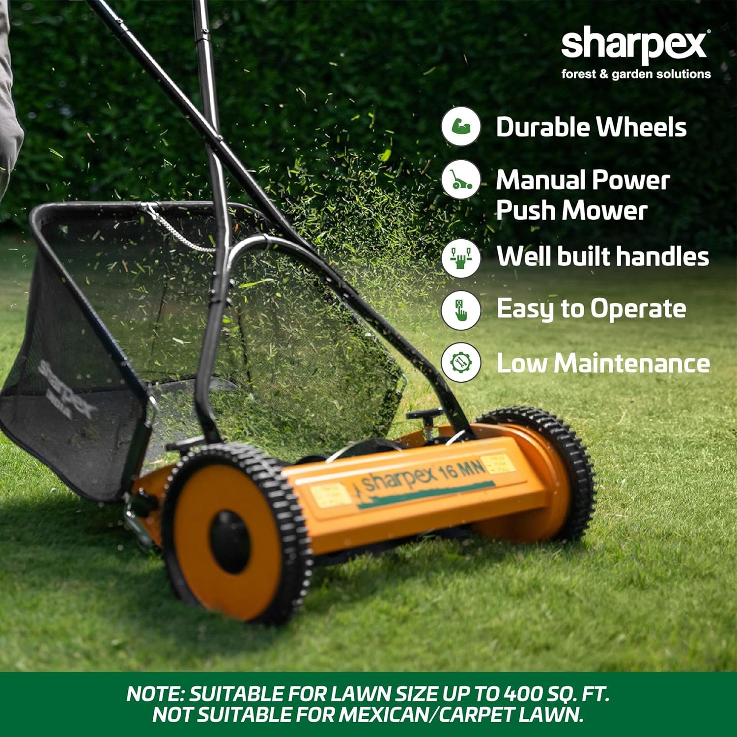 Sharpex Push Manual Lawn Mower with Grass Catcher | 16-Inch Reel Classic Grass Cutter with Metal Gear and 5-Position Height Adjustment for Home Garden | Not Recommended for Carpet Lawn (Yellow) - Image 6