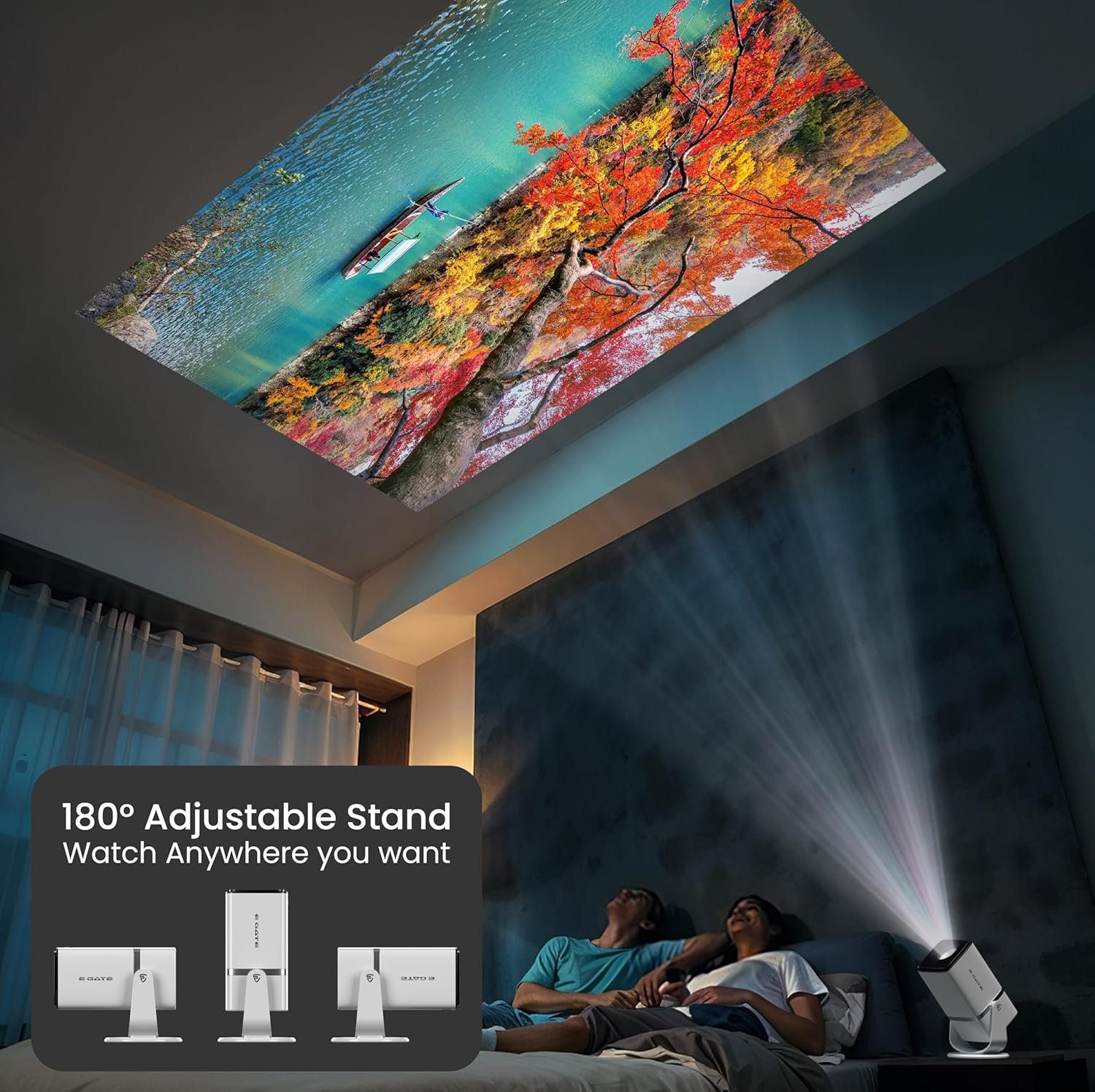 E GATE Atom 3X | Real Full HD 1080p Native, 13.0 Automatic Android Projector | 300 ISO | Rotatable Design | 4K HDR Support | Inbuilt Netflix, Prime | ARC-HDMI, USB, Wifi-6, BT, Screen Mirroring, Egate - Image 8