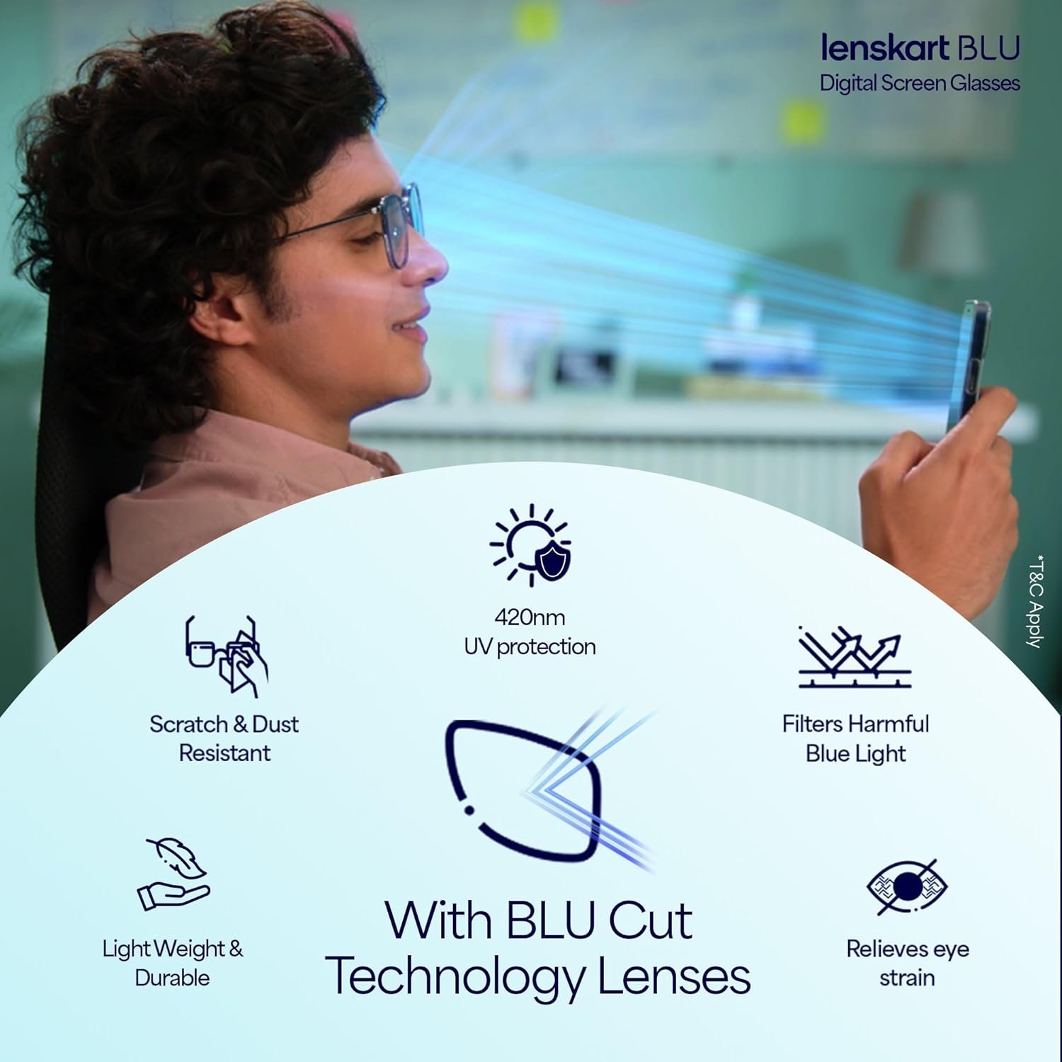 LENSKART BLU | Zero Power Blue Cut Computer Glasses | Anti Glare, Lightweight & Blocks Harmful Rays | Full Rim Square | 100% UV Protected | For Men and Women | Medium | LB E13529 - Image 6
