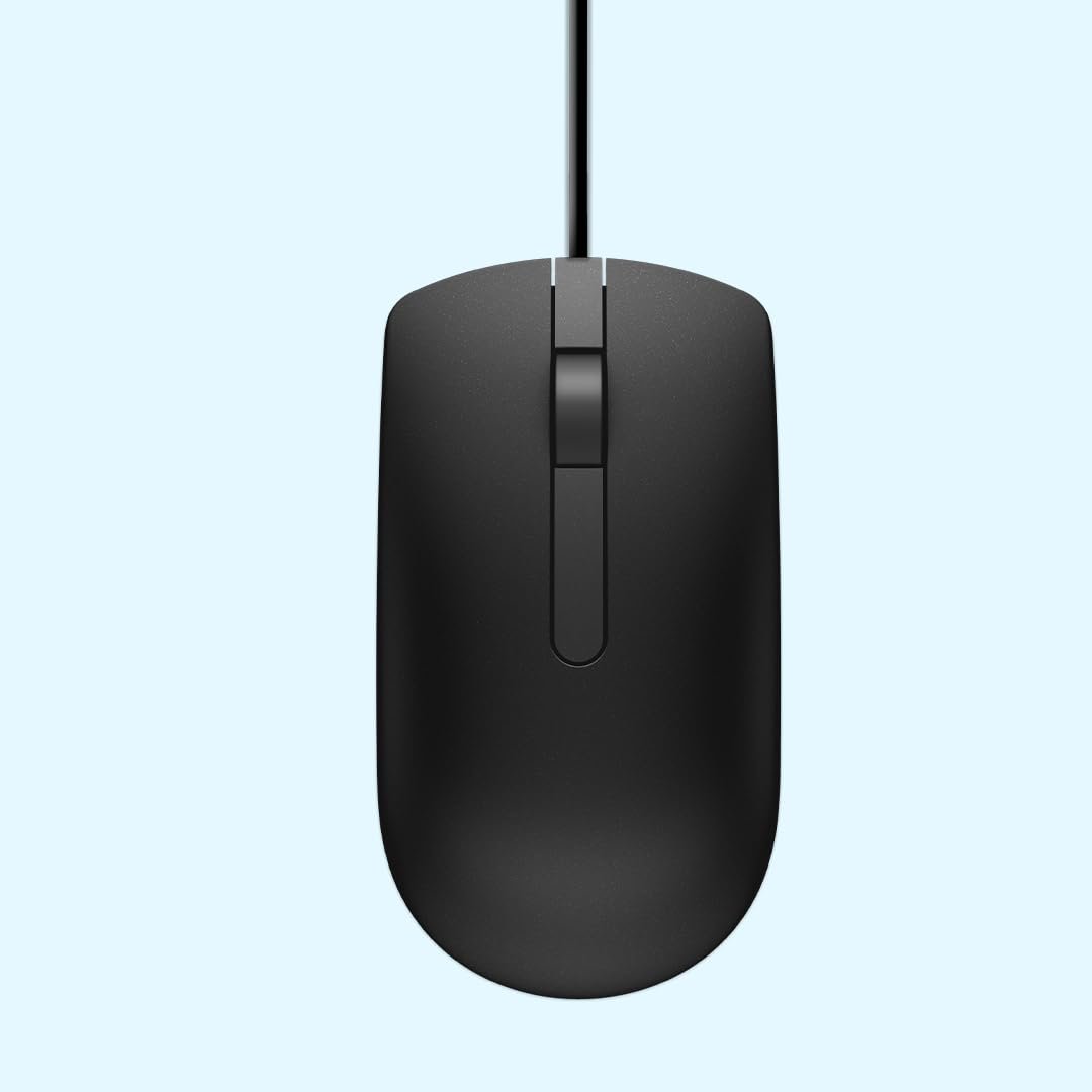 Dell MS116 Wired Optical Mouse - High Precision 1000DPI Sensor, USB Connectivity, Ergonomic Ambidextrous Design, Smooth Scrolling, Ideal for Office & Home Use - Black - Image 3