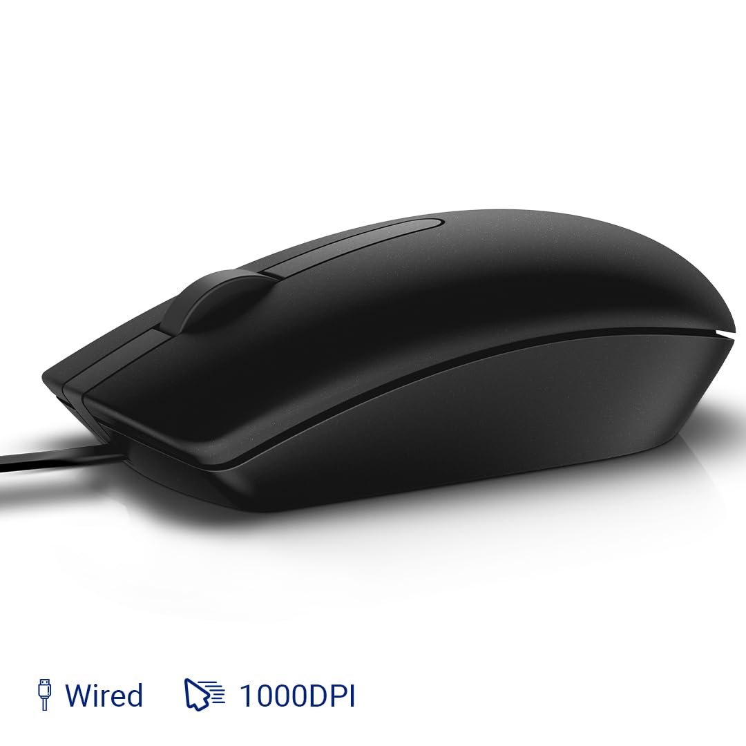 Dell MS116 Wired Optical Mouse - High Precision 1000DPI Sensor, USB Connectivity, Ergonomic Ambidextrous Design, Smooth Scrolling, Ideal for Office & Home Use - Black - Image 5