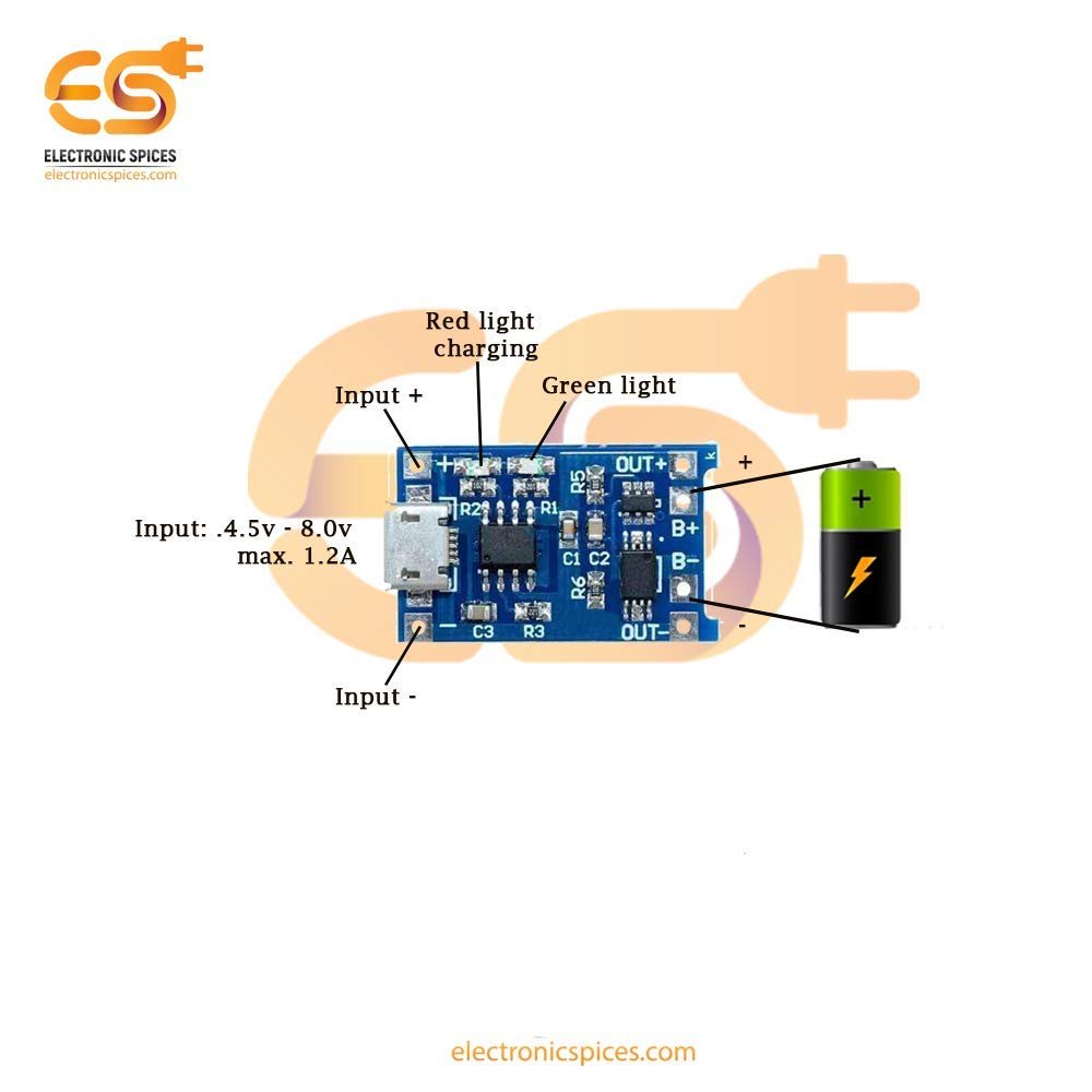 Electronic Spices TP4056 Micro USB Lithium Battery Charging Converter with Overcharge Discharge Over-Current Protection Charging Board (5V,18650), (10) - Image 5