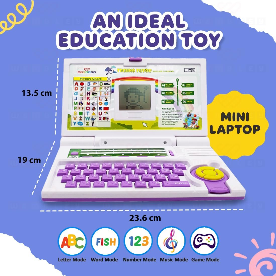 Wembley Educational Kids Laptop| Fun Mini Laptop with Mouse & 20 Activities| Interactive Learning Toy| Learn Letters, Words, Numbers & More| Great Gift for Kids 3+ (Purple) - Image 3