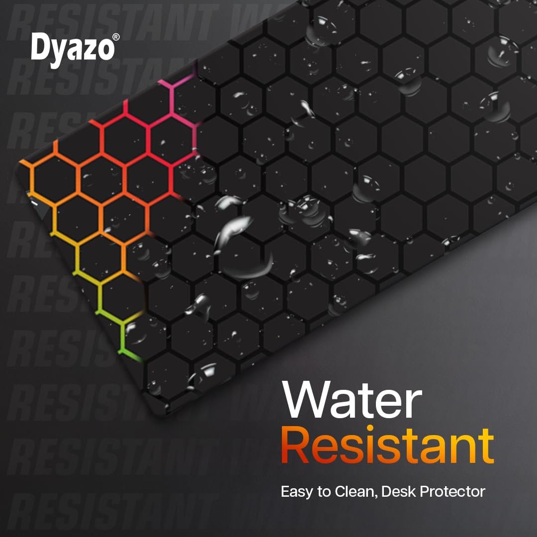 Dyazo Hexagonal Pattern Desk Mat | Water-Resistant Anti-Slip Desk Pad | Extended Gaming Mouse Pad with Rubber Stitched Edges (800mm x 300mm x 3mm) for Laptop & Computer – Black & Orange - Image 4
