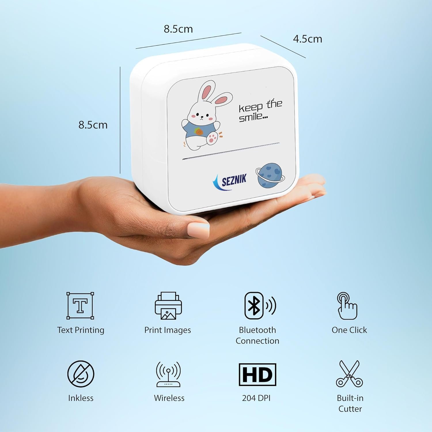 SEZNIK Mini Printer, Wireless Monochrome Home Printers, Thermal, Bluetooth, Portable Pocket Printer, Compatible with Android, iOS Mobile. 1 Year Warranty(Minix-White) - Image 3