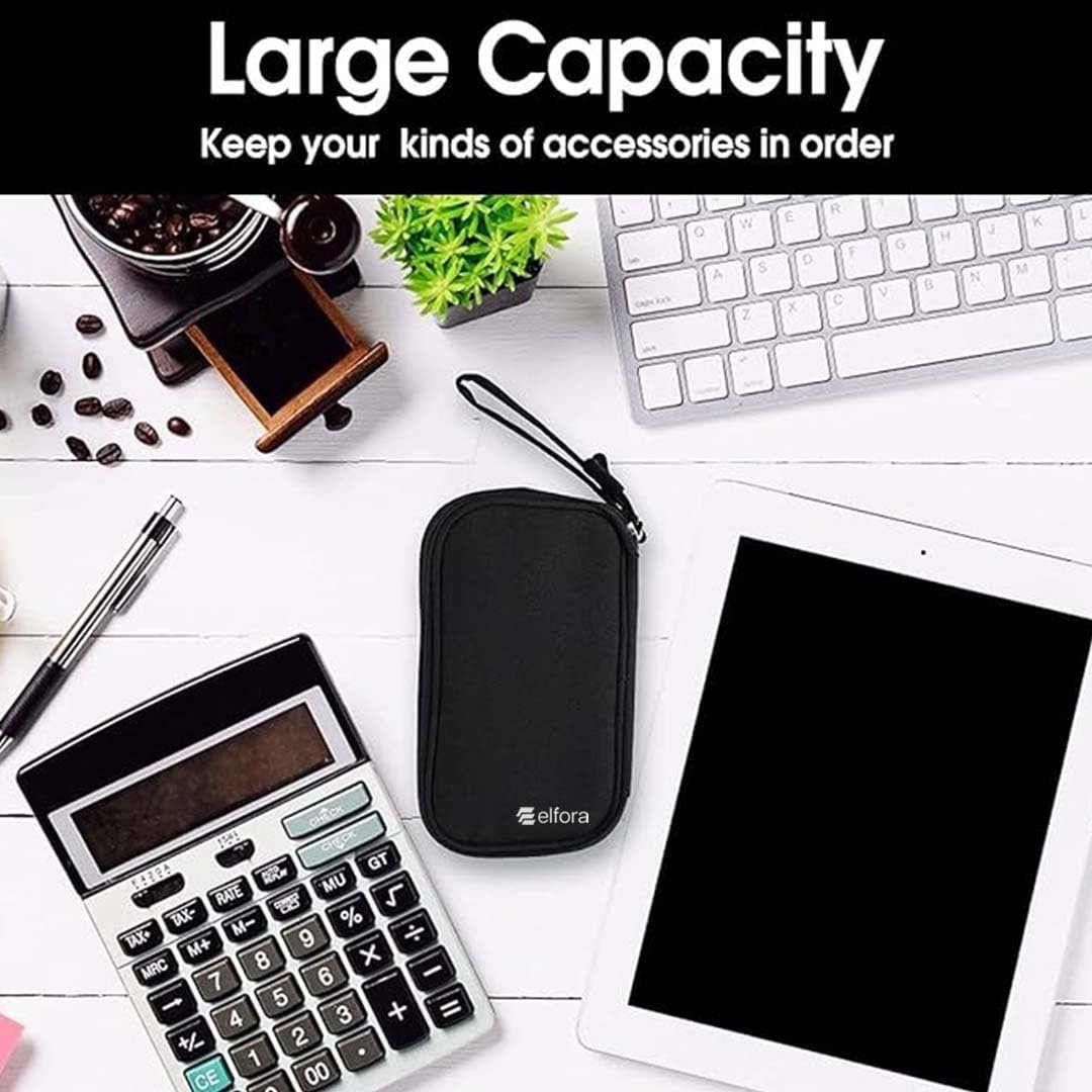 Elfora Cable Organizer Pouch | Travel Organiser Bag | Double Layer Storage for USB Cables, Chargers, Earphone, Power Bank, Hard disc & Other Accessories | Durable Nylon Case with Mesh Pockets (Black) - Image 8