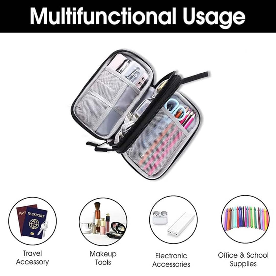 Elfora Cable Organizer Pouch | Travel Organiser Bag | Double Layer Storage for USB Cables, Chargers, Earphone, Power Bank, Hard disc & Other Accessories | Durable Nylon Case with Mesh Pockets (Black) - Image 7