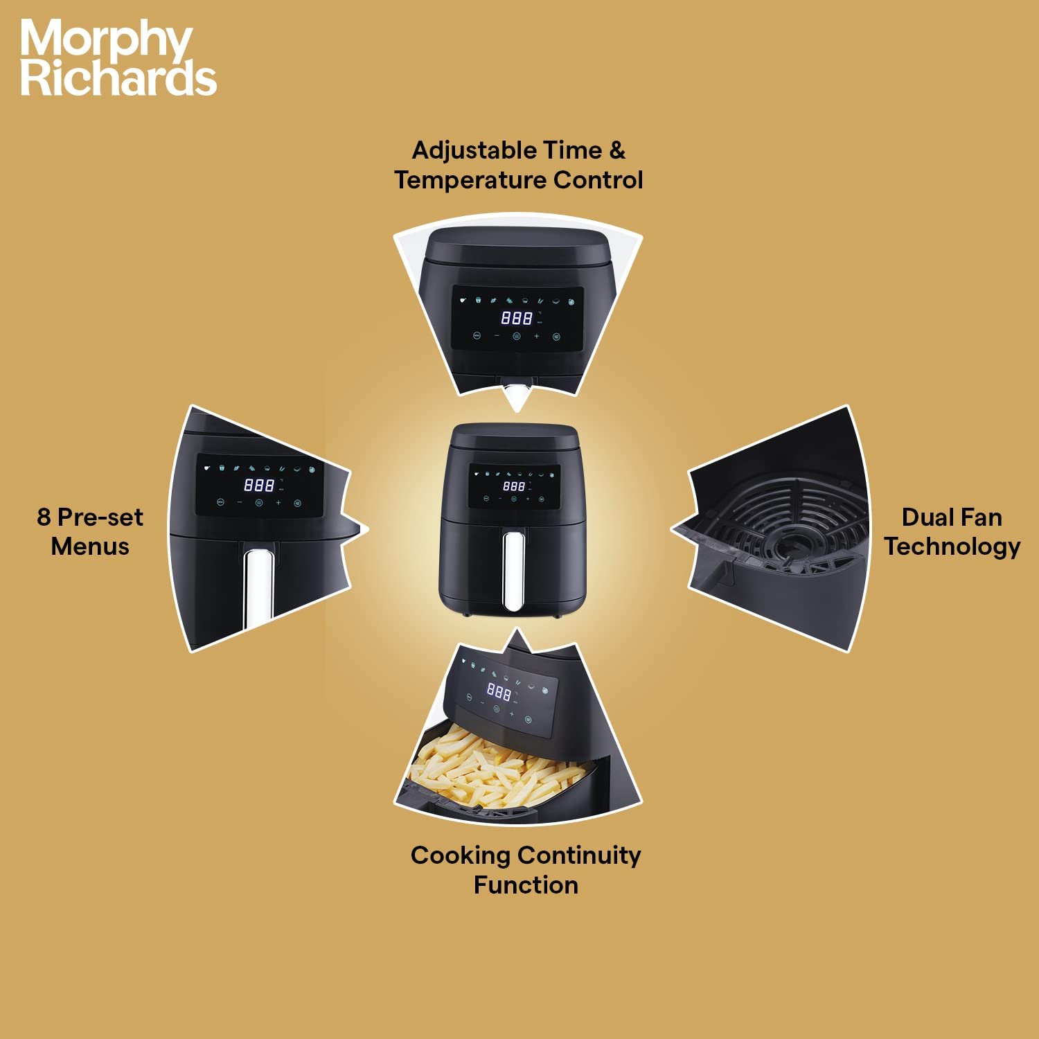 Morphy Richards Digital Air Fryer for Home | 5L Capacity | 1500W | Digital Control | Dual Fan Tech | Adjustable Time & Temp | Voltage Protection | 2-Year Warranty | Black - Image 4