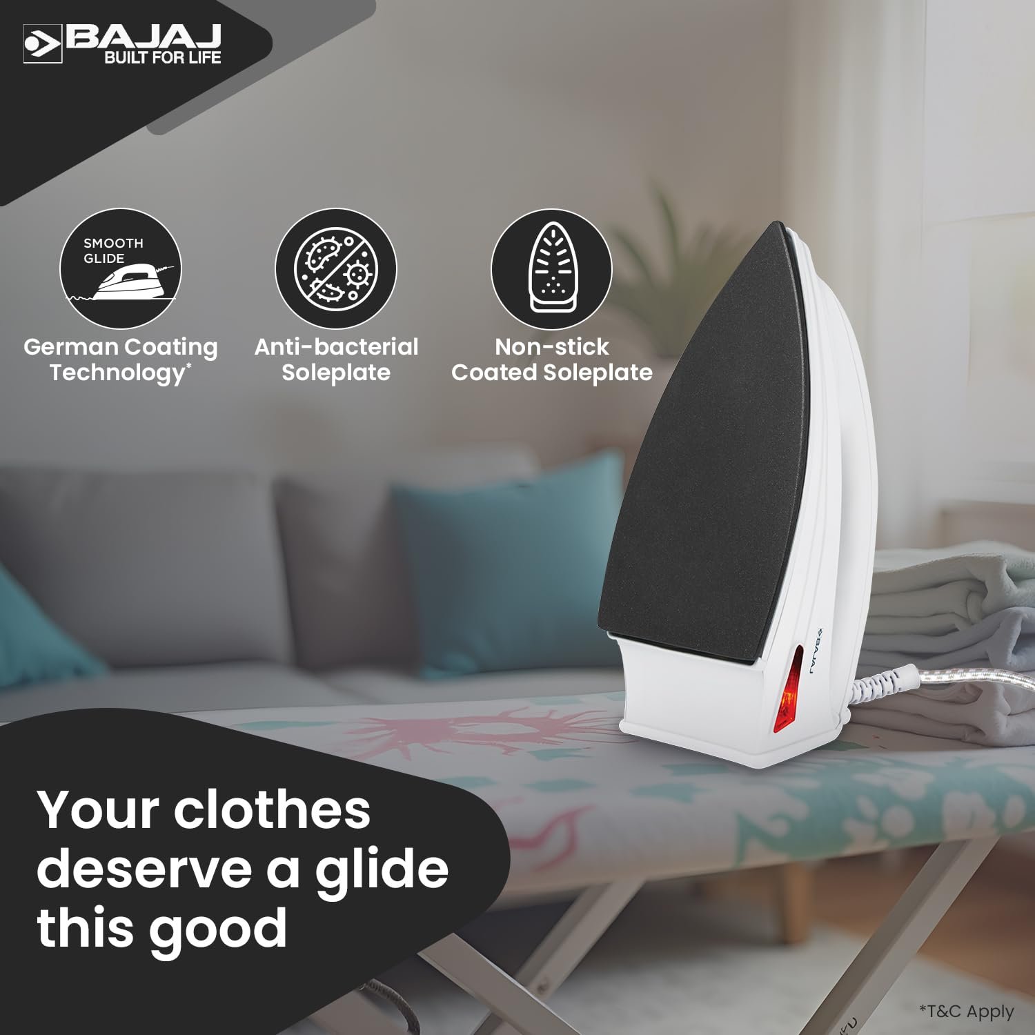 Bajaj DX-6 1000 Watts Dry Iron | Advance Soleplate And Anti-Bacterial German Coating Technology | Thermol Fuse Safety | Auto Shut-Off | Cool Touch Body | 2 Yr Warranty 【White】 - Image 4