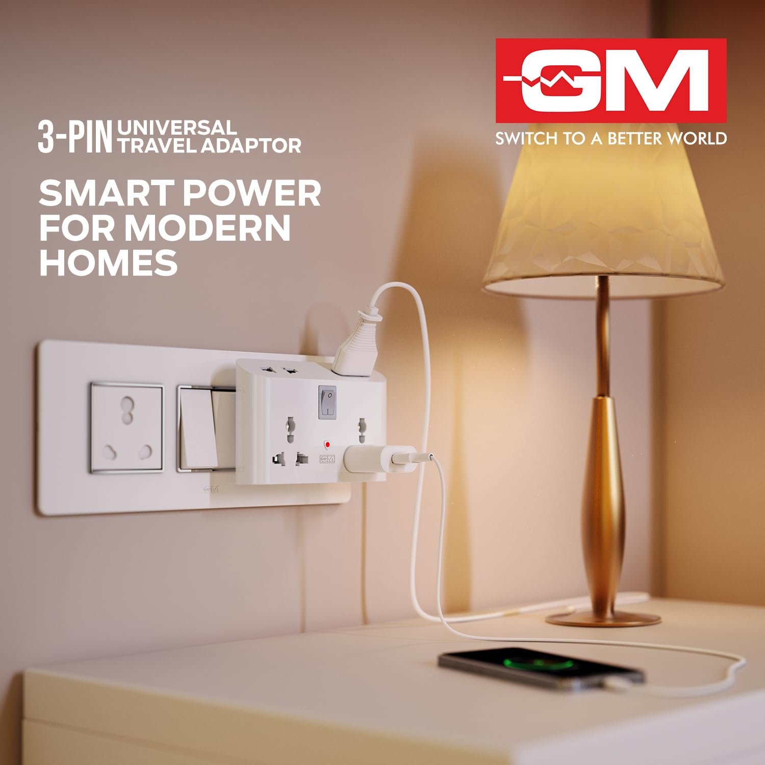 GM 3 Pin 6 AMP Universal Multiplug Travel Adapter with 4 Charging Point | Useful for Home Applications, Mobiles, Computers, Laptops | Adapter with Inbuilt Surge Protector & Power Indicator | GM 3019 - Image 3