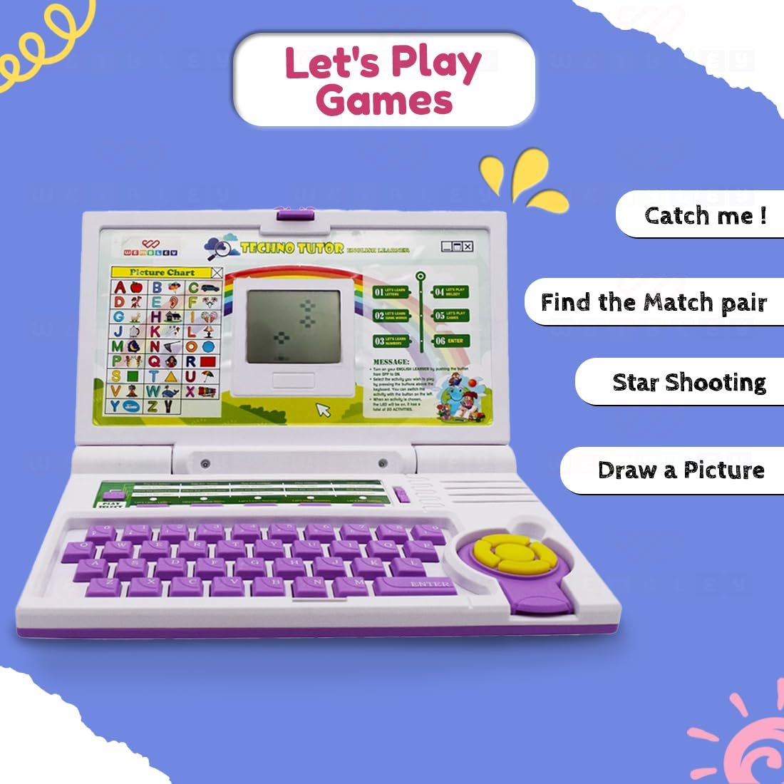 Wembley Educational Kids Laptop| Fun Mini Laptop with Mouse & 20 Activities| Interactive Learning Toy| Learn Letters, Words, Numbers & More| Great Gift for Kids 3+ (Purple) - Image 7