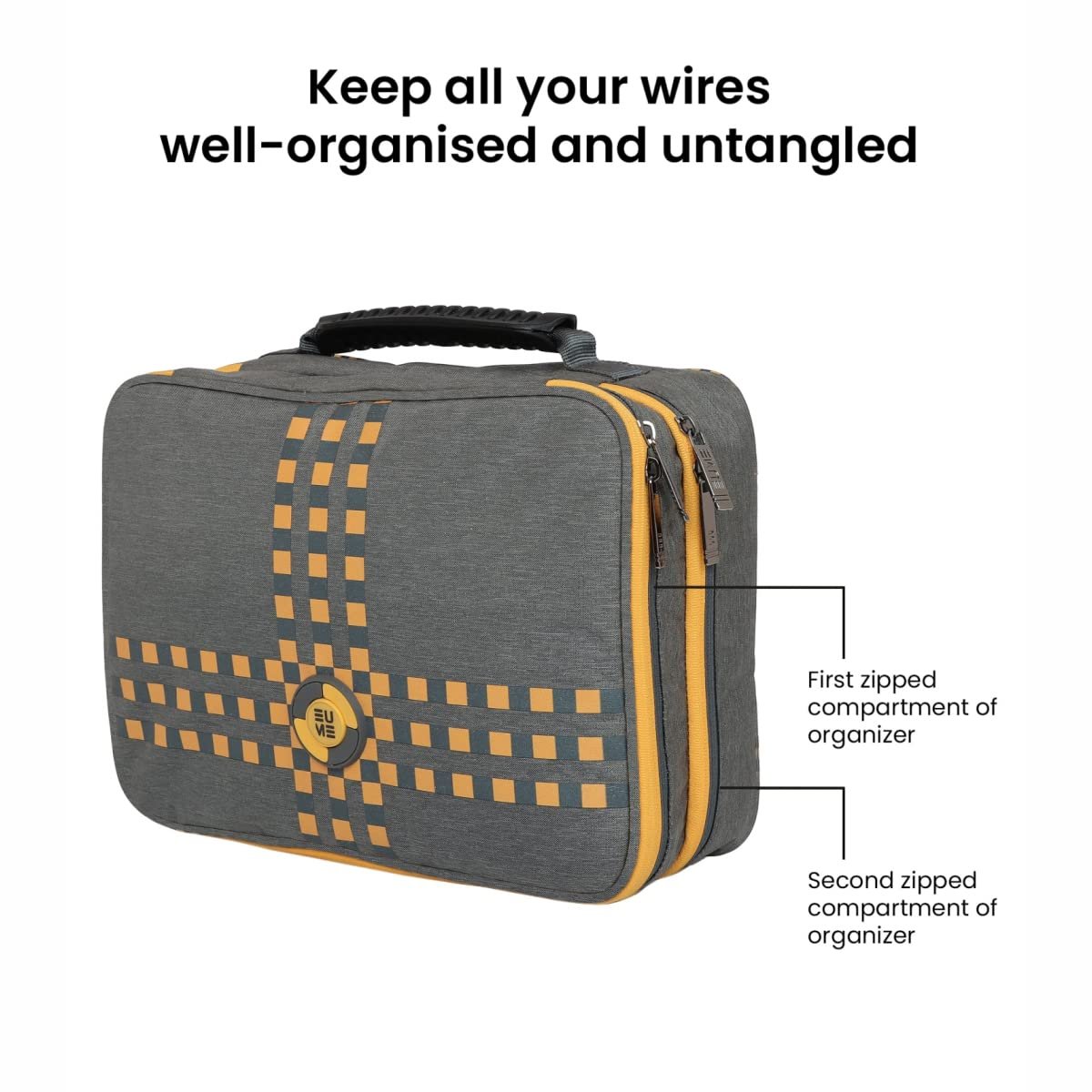 EUME Fixa 2 Compartment Electronic Accessories Organizer & Travel Gadget Bag for Men & Women (Grey) - Image 6