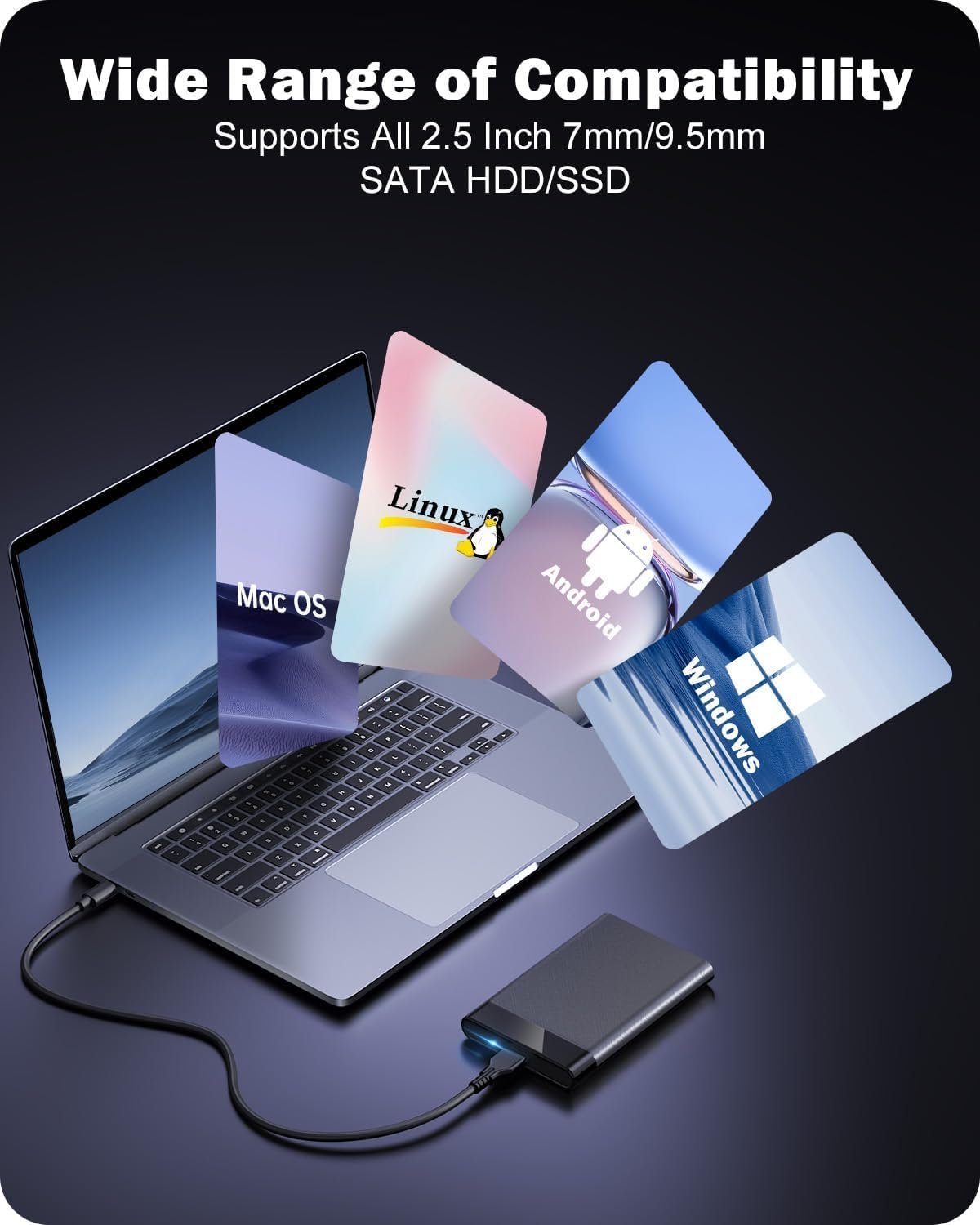 Dyazo 2.5 Inch SATA USB 3.0 HDD / SSD Portable External Hard Disk Enclosure 7 MM and 9.5 MM Tool Free , Supports UASP Max Upto 6TB (Black) - Image 7