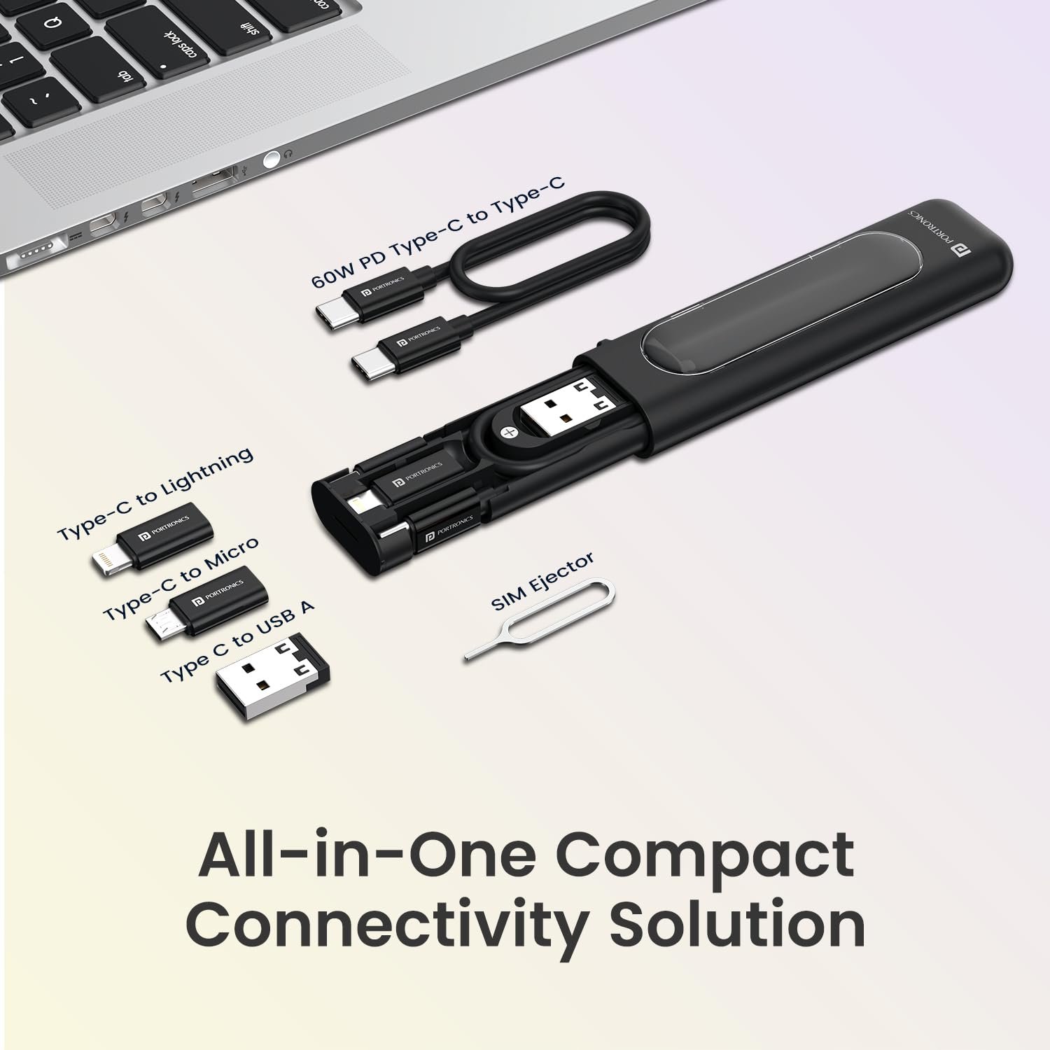 Portronics Snapcase 4 60W Multifunctional Fast Charging Data Cable Transparent Kit, Conversion Set USB A & Type C to Male Micro/Type C/Lightning, Data Transfer, Sim Storage, Sim Eject Pin,Pocket Size - Image 8