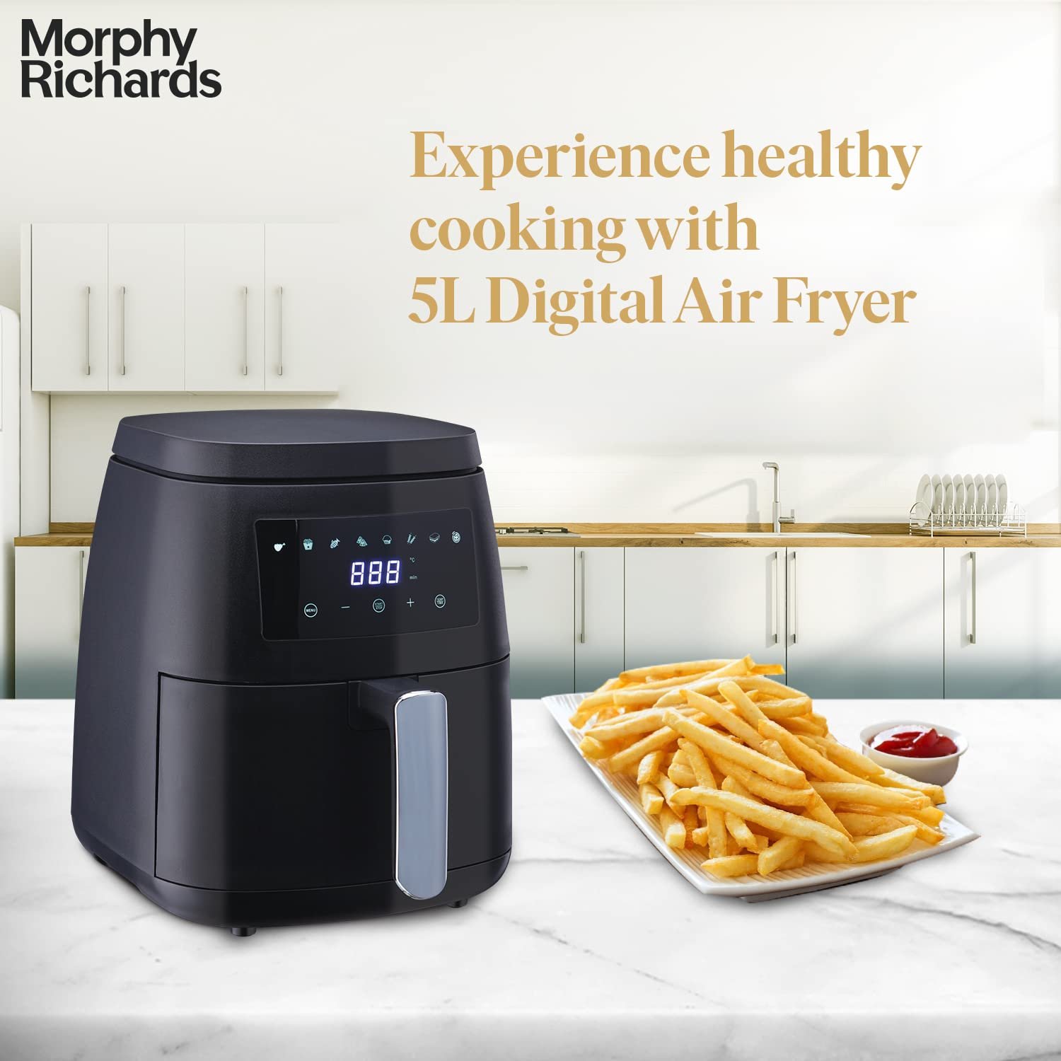 Morphy Richards Digital Air Fryer for Home | 5L Capacity | 1500W | Digital Control | Dual Fan Tech | Adjustable Time & Temp | Voltage Protection | 2-Year Warranty | Black - Image 3