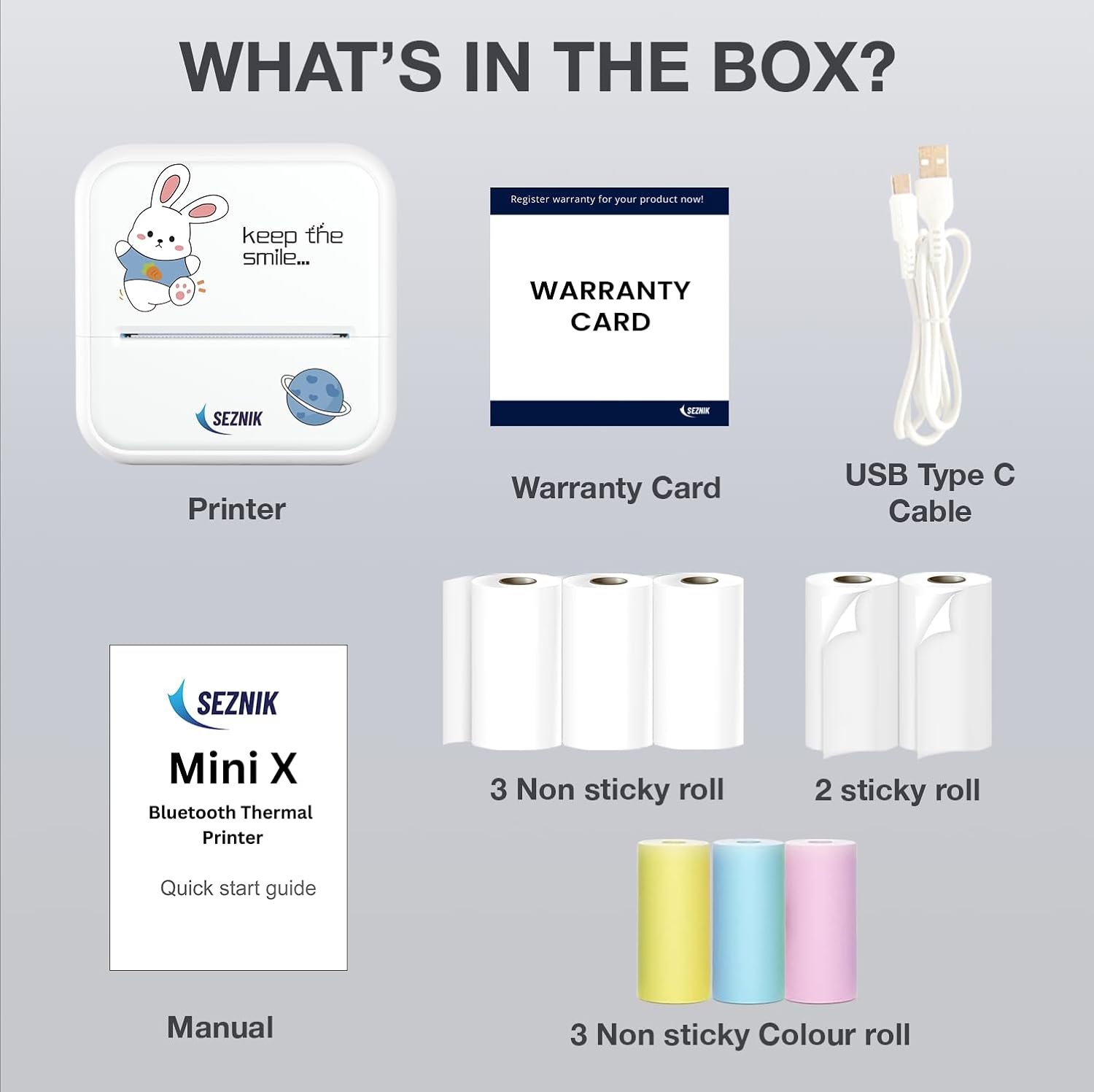 SEZNIK Mini Printer, Wireless Monochrome Home Printers, Thermal, Bluetooth, Portable Pocket Printer, Compatible with Android, iOS Mobile. 1 Year Warranty(Minix-White) - Image 12