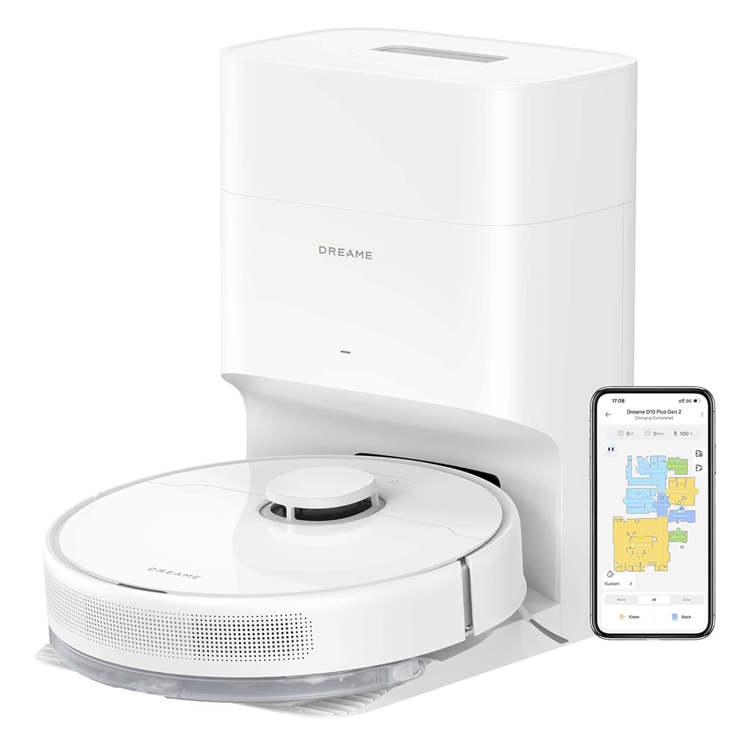 Dreame D10 Plus Gen 2 Robot Vacuum Cleaner with Automatic Dust Emptying, Stores up to 90 Days of Dust, LiDAR Navigation, 6000 Pa Suction Power for Carpets and Pet Hair, 285-Minute Battery, White - Image 2