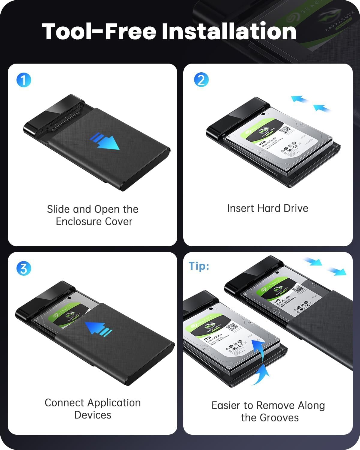 Dyazo 2.5 Inch SATA USB 3.0 HDD / SSD Portable External Hard Disk Enclosure 7 MM and 9.5 MM Tool Free , Supports UASP Max Upto 6TB (Black) - Image 3