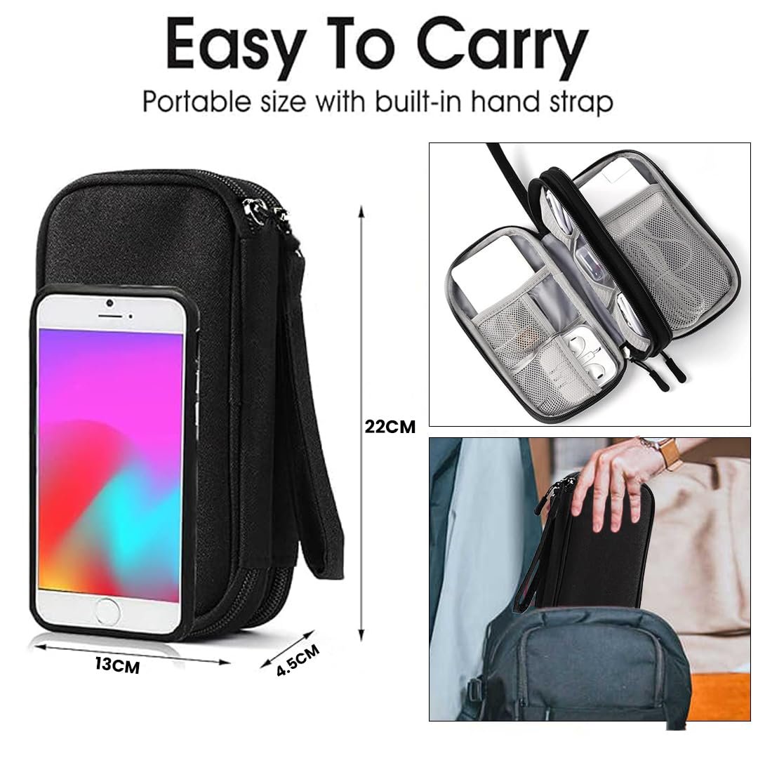Elfora Cable Organizer Pouch | Travel Organiser Bag | Double Layer Storage for USB Cables, Chargers, Earphone, Power Bank, Hard disc & Other Accessories | Durable Nylon Case with Mesh Pockets (Black) - Image 9