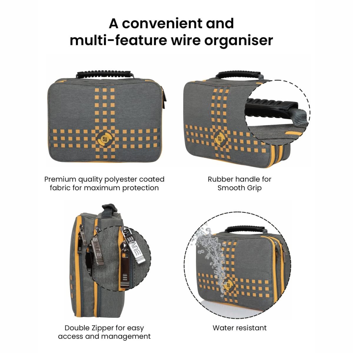 EUME Fixa 2 Compartment Electronic Accessories Organizer & Travel Gadget Bag for Men & Women (Grey) - Image 9