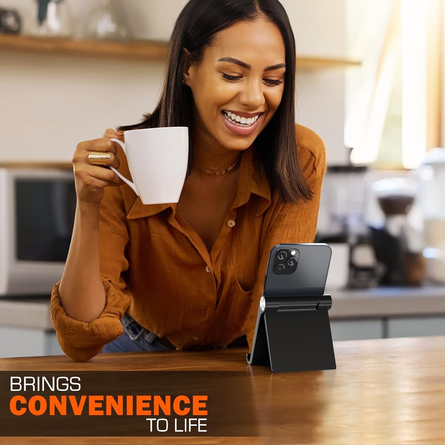 ELV Foldable, Portable, Tablet/Phone Stand. Compatible Phone Holder for iPhone, Android, Samsung, Oneplus, Xiaomi, Oppo, Vivo, Asus. Perfect for Bed,Office, Home,Gift and Desktop (Black) Tabletop - Image 8