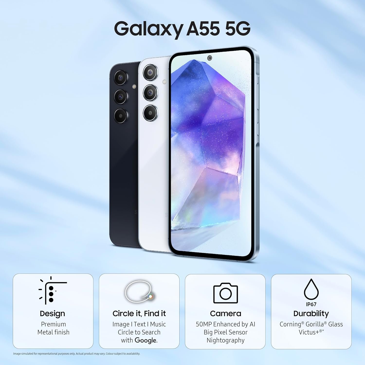 Samsung Galaxy A55 5G (Awesome Iceblue, 12GB RAM, 256GB Storage) | AI | Metal Frame | 50 MP Main Camera (OIS) | Super HDR Video| Nightography | IP67 | Corning Gorilla Glass Victus+ | sAMOLED Display - Image 5