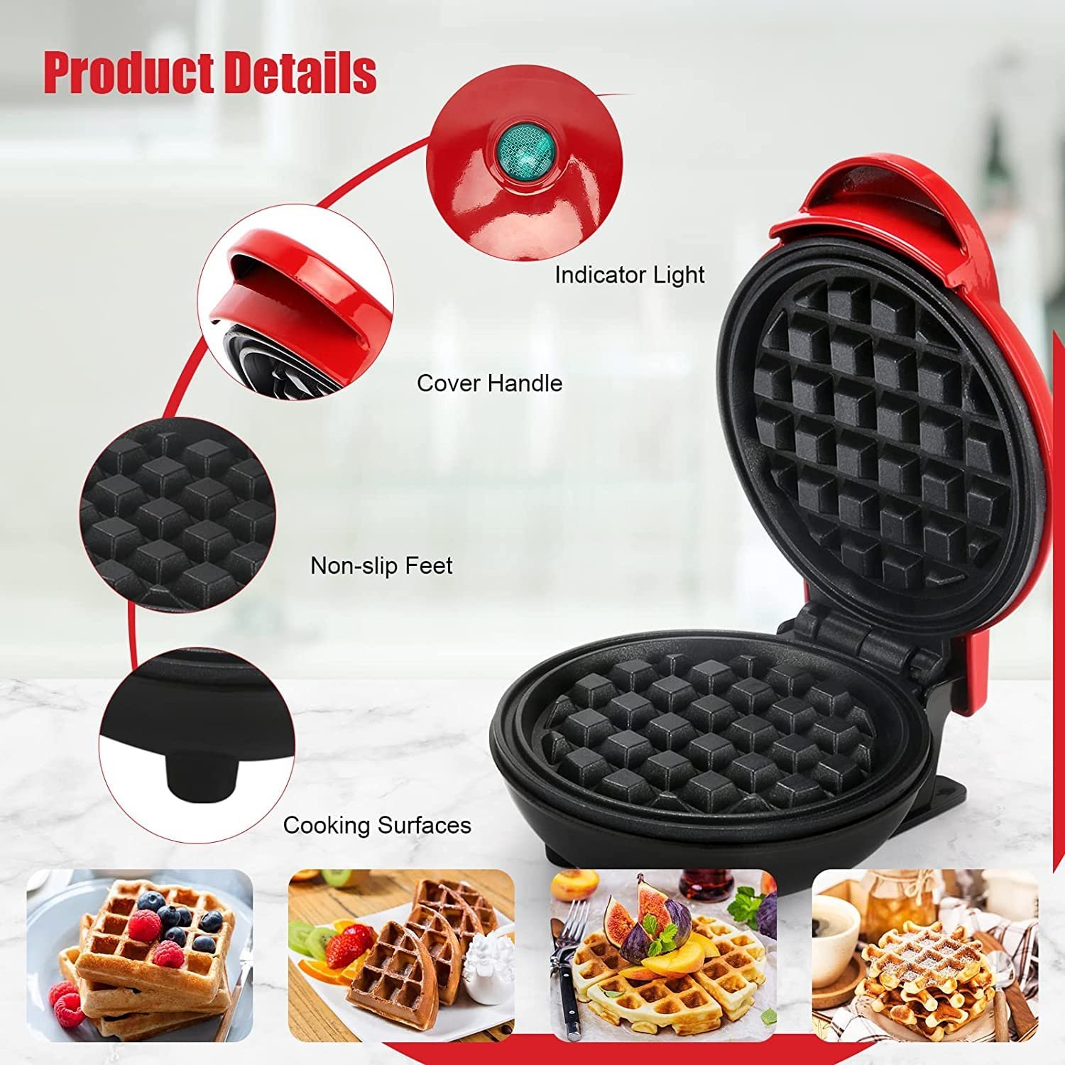 Tasmax Mini Waffle Maker Machine 3 In 1 Waffle Iron Home Appliances Kitchen Easy To Clean, 4 Inch, Perfect For Breakfast,Dessert, Sandwich, Pan Cakes, Other Snacks|Assorted - 350 Watts - Image 7
