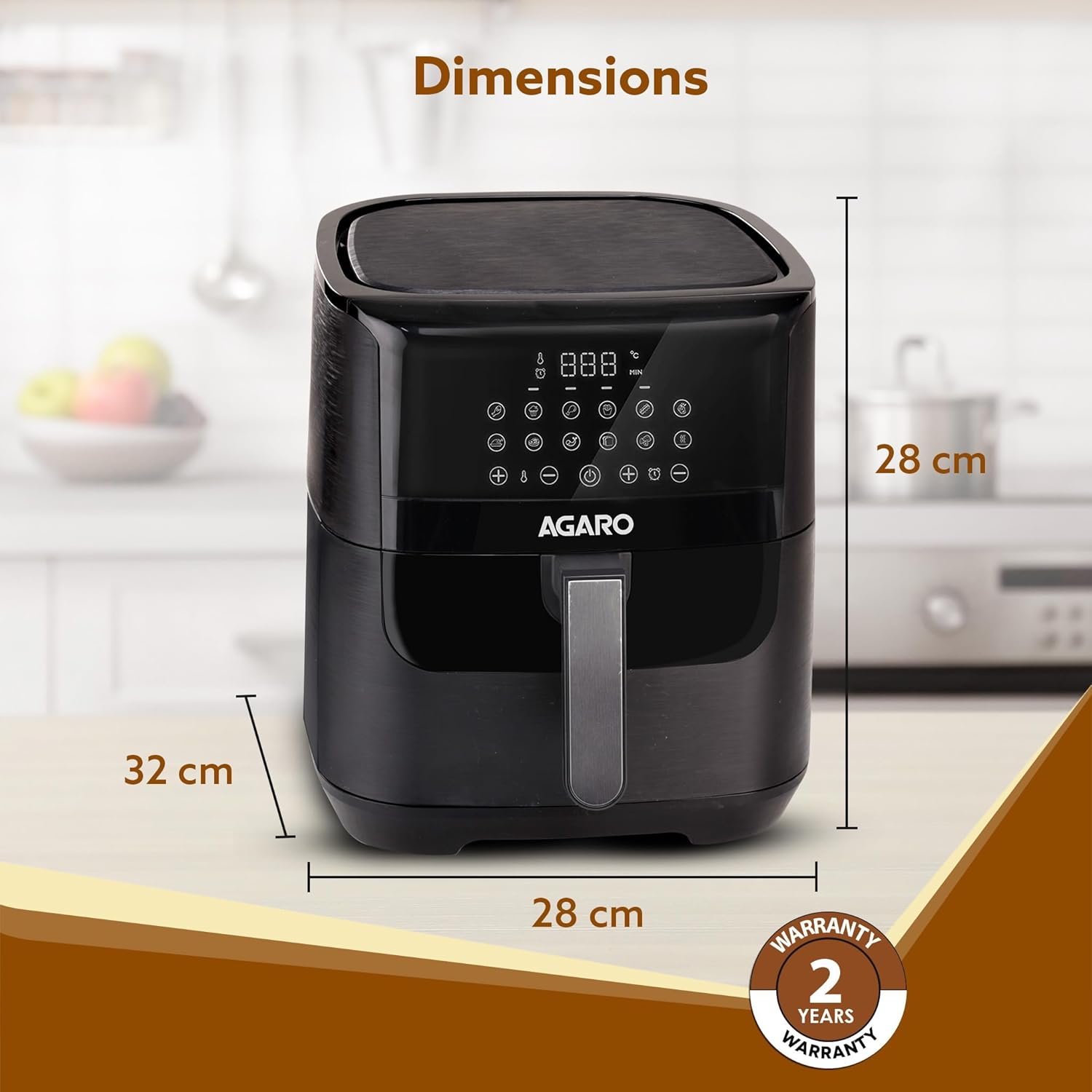 AGARO Elegant Air Fryer, 6.5L, 12 Preset Cooking Modes, 360 Degrees Air Circulation With Variable Temperature Settings, Frying, Grilling, Toasting, Roasting, 1800W, Black. - Image 7