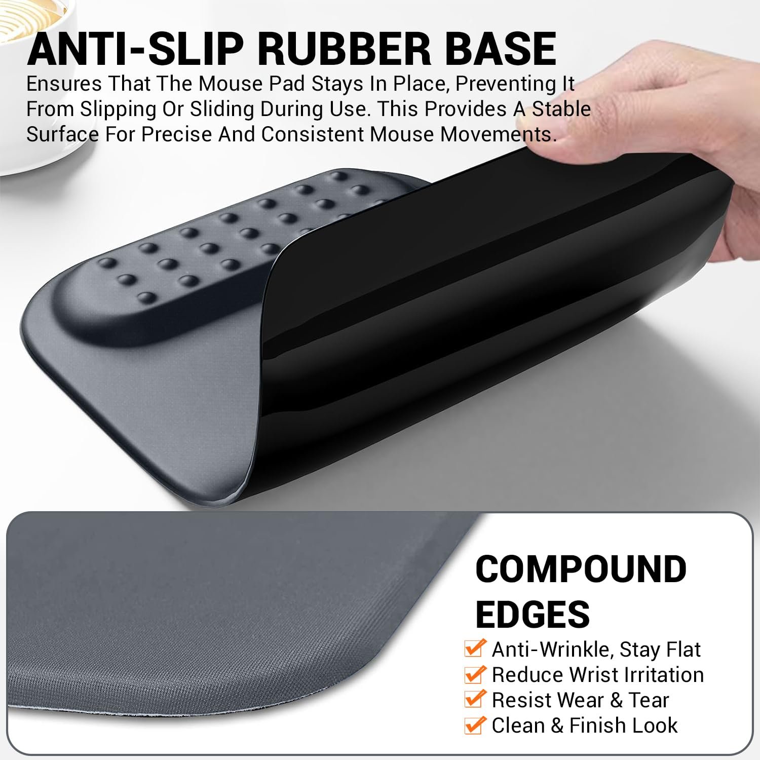 Tukzer Gel Mouse Pad Wrist Rest Memory-Foam Ergonomic Mousepad| Cushion Wrist Support & Pain Relief| Suitable for Gaming, Computer, Laptop, Home & Office Non-Slip Rubber Base (Grey) - Image 7