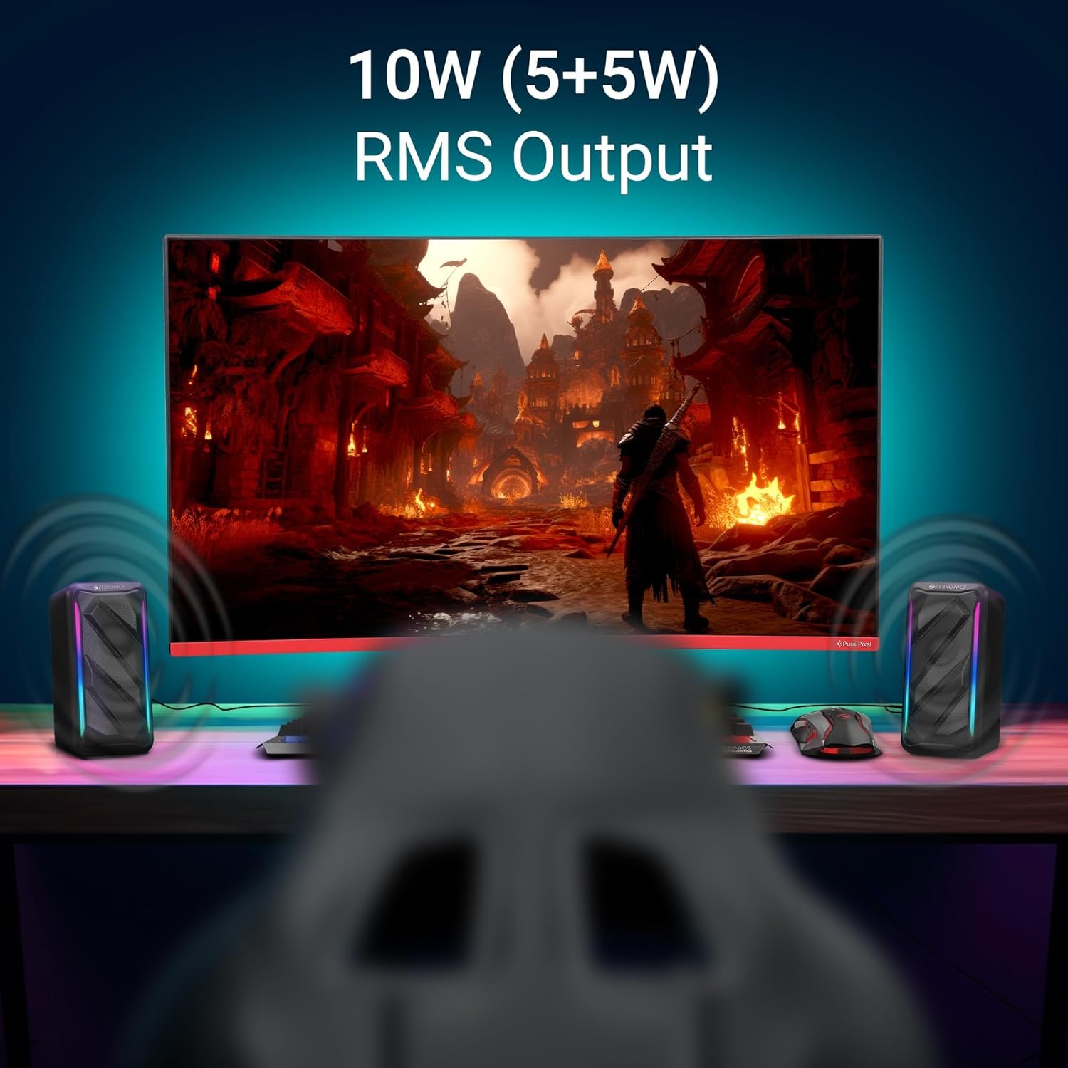 ZEBRONICS Igloo 2, 2.0 USB Computer Speakers, 10 Watts, RGB LED, USB Powered, AUX, Volume Control Pod for PC, Laptops, Desktop (Black) - Image 4