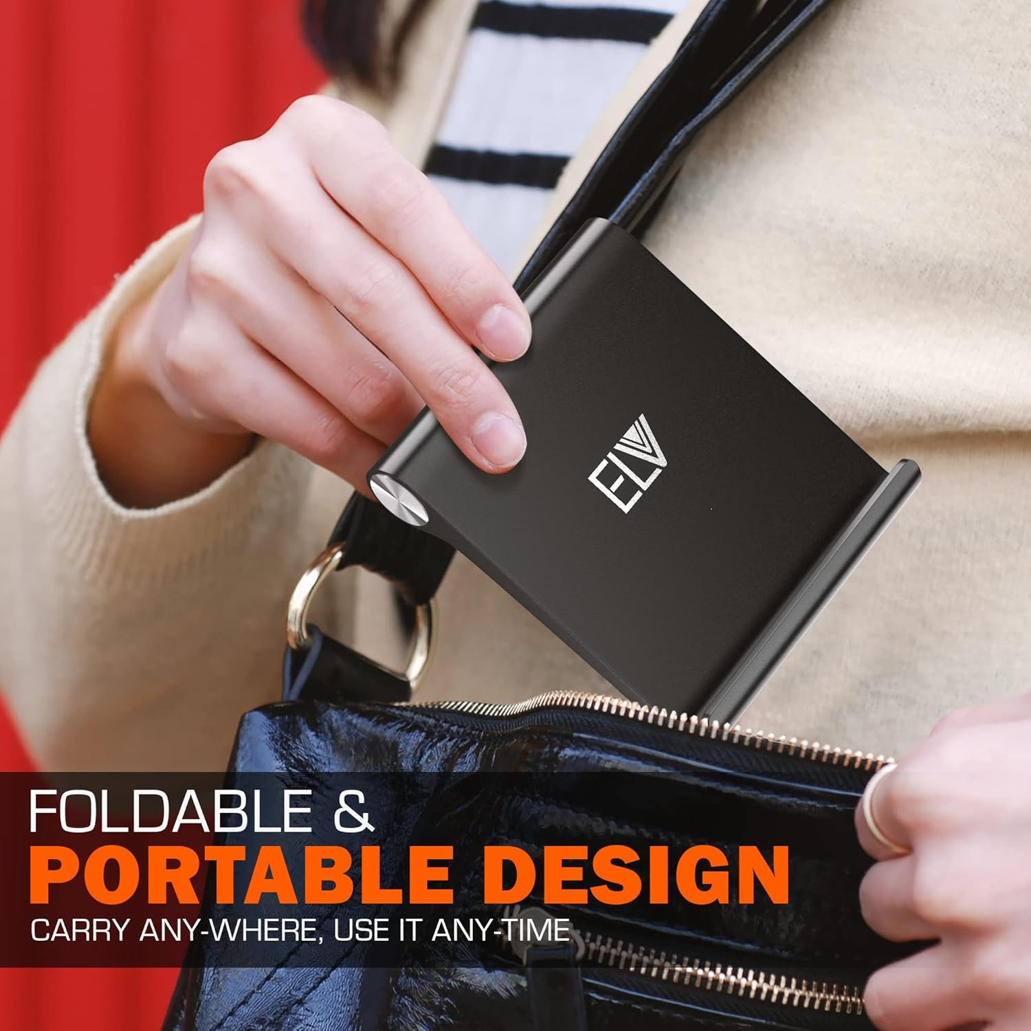 ELV Foldable, Portable, Tablet/Phone Stand. Compatible Phone Holder for iPhone, Android, Samsung, Oneplus, Xiaomi, Oppo, Vivo, Asus. Perfect for Bed,Office, Home,Gift and Desktop (Black) Tabletop - Image 6