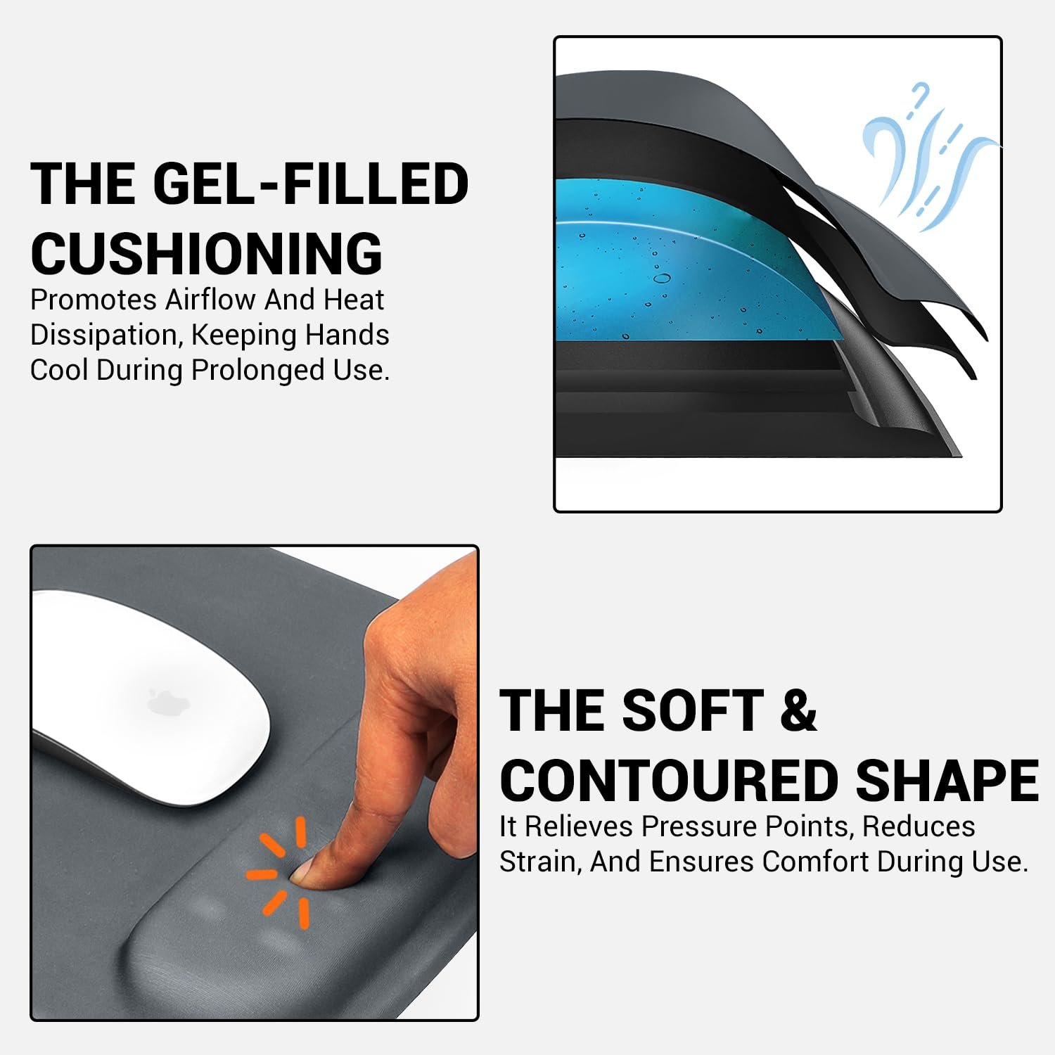 Tukzer Gel Mouse Pad Wrist Rest Memory-Foam Ergonomic Mousepad| Cushion Wrist Support & Pain Relief| Suitable for Gaming, Computer, Laptop, Home & Office Non-Slip Rubber Base (Grey) - Image 6