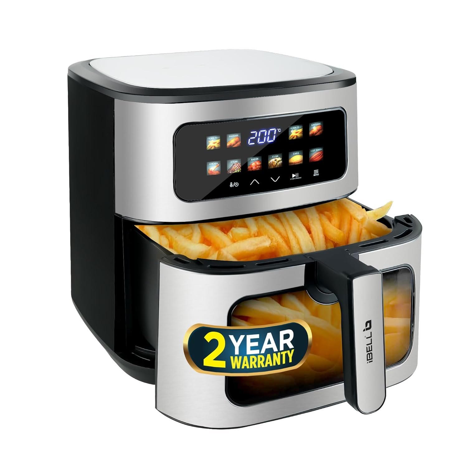 iBELL AEROFRY800 Air Fryer, 8L Capacity, 1800W, Heavy duty, 10 Preset Menu, Touch screen, Multiple Cooking Options, Dishwasher Safe, Non-stick Coating, (Black) - Image 2