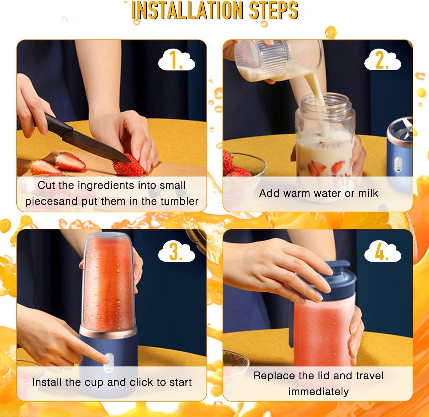 Qlect Portable Blender Electric Juicers Fruit Mixers USB Rechargeable Smoothie Mini Personal Juicer 6 Blades 3Gears With 1500 Mah Rechargeable Battery-Smoothie Blender(Blue) - Image 4