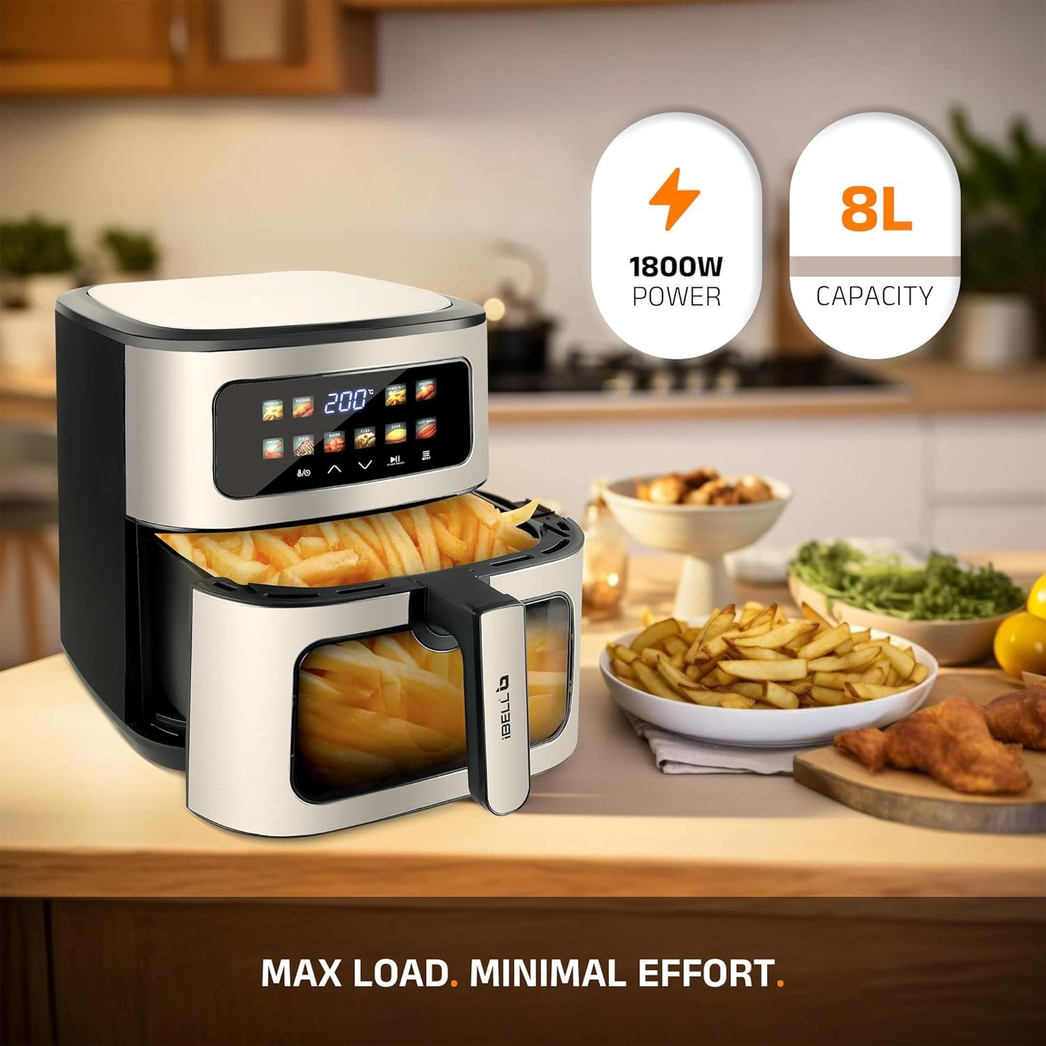 iBELL AEROFRY800 Air Fryer, 8L Capacity, 1800W, Heavy duty, 10 Preset Menu, Touch screen, Multiple Cooking Options, Dishwasher Safe, Non-stick Coating, (Black) - Image 5