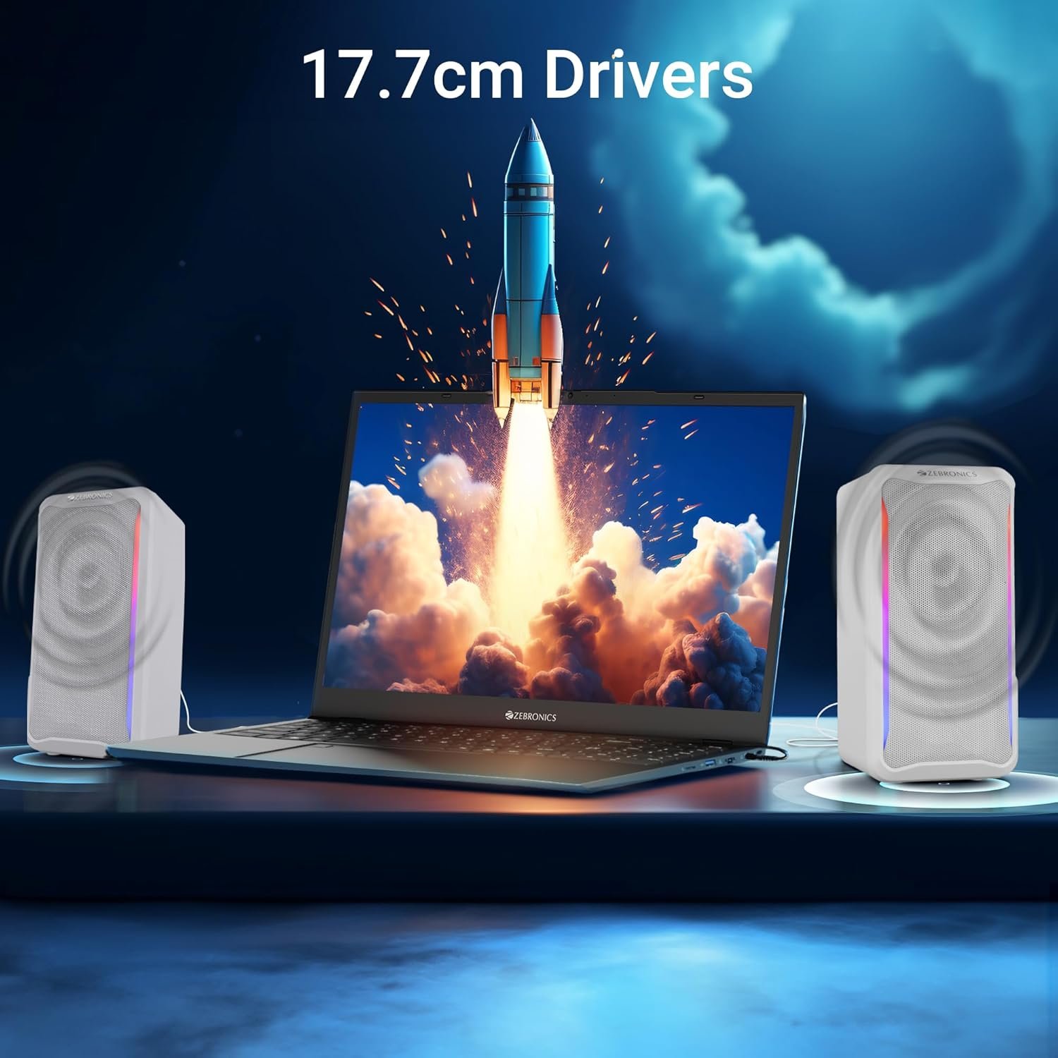 ZEBRONICS Igloo 2, 2.0 USB Computer Speakers, 10 Watts, RGB LED, USB Powered, AUX, Volume Control Pod for PC, Laptops, Desktop (White) - Image 6