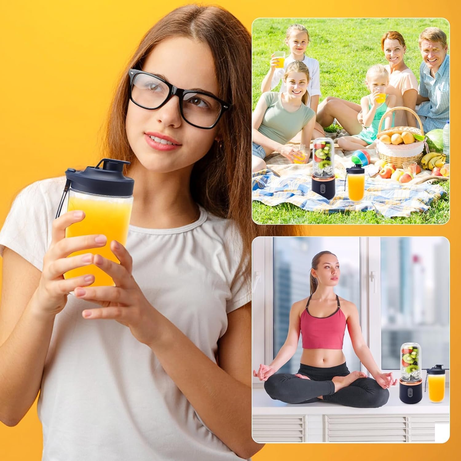 Qlect Portable Blender Electric Juicers Fruit Mixers USB Rechargeable Smoothie Mini Personal Juicer 6 Blades 3Gears With 1500 Mah Rechargeable Battery-Smoothie Blender(Blue) - Image 7