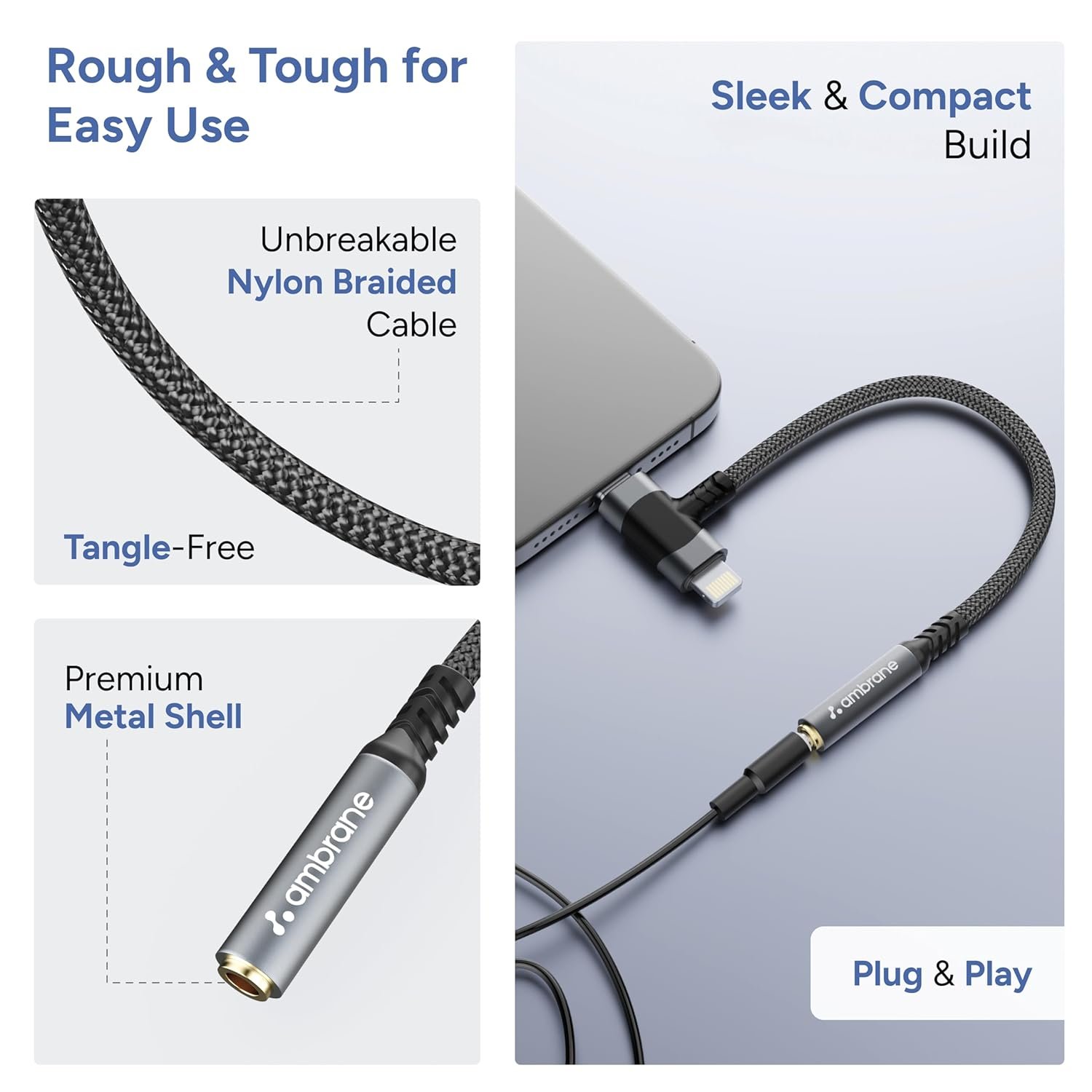 AMBRANE 2 in 1 3.5 mm Audio AUX to Type C Connector, Perfect for Gaming/Playing Music for Type C Devices, Android, iPhone 16/15/Plus/Pro/Max, iPad(AOTG-CL1 Black) - Image 6